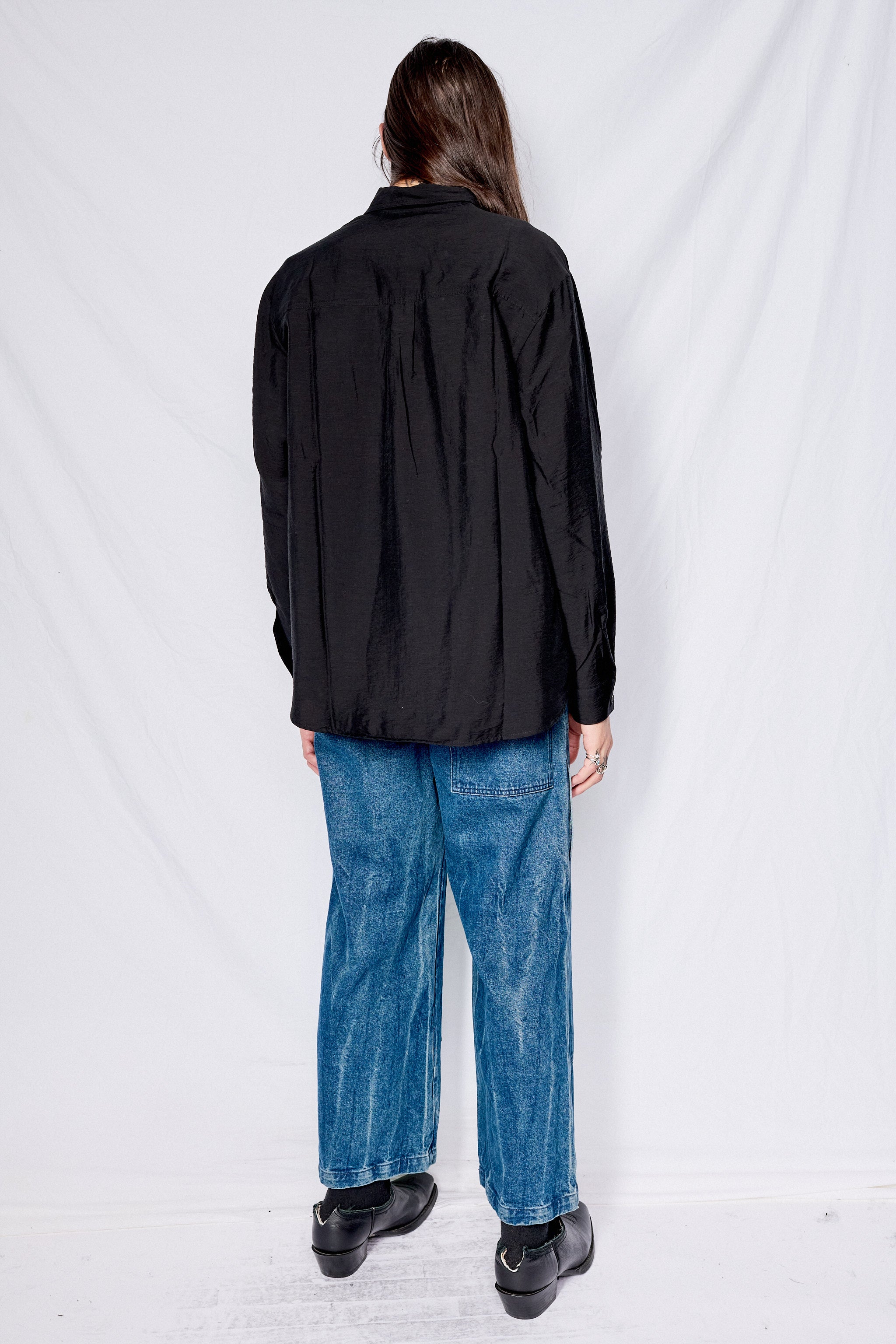 Black Silk Tencel Brushed Shirt