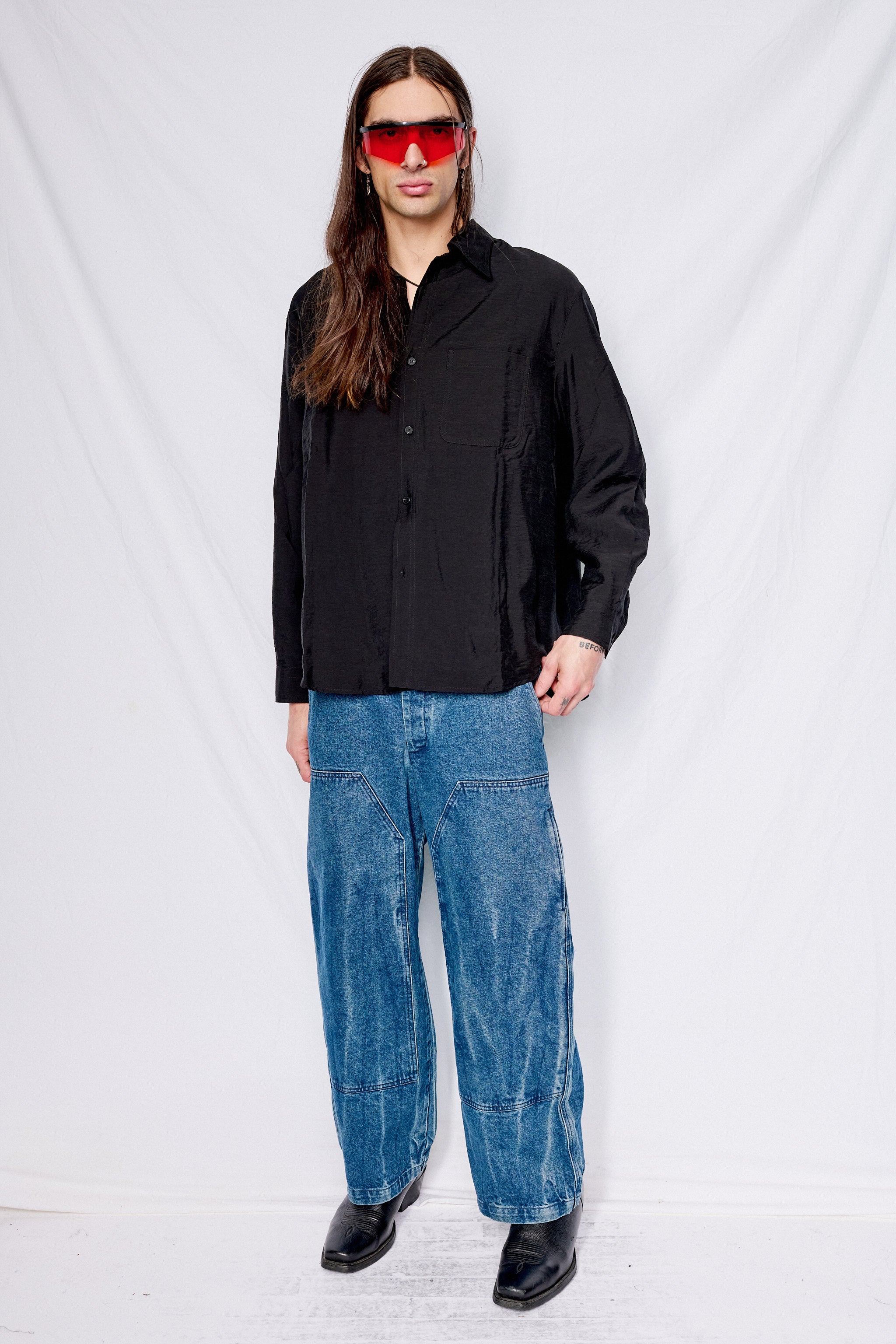 Black Silk Tencel Brushed Shirt