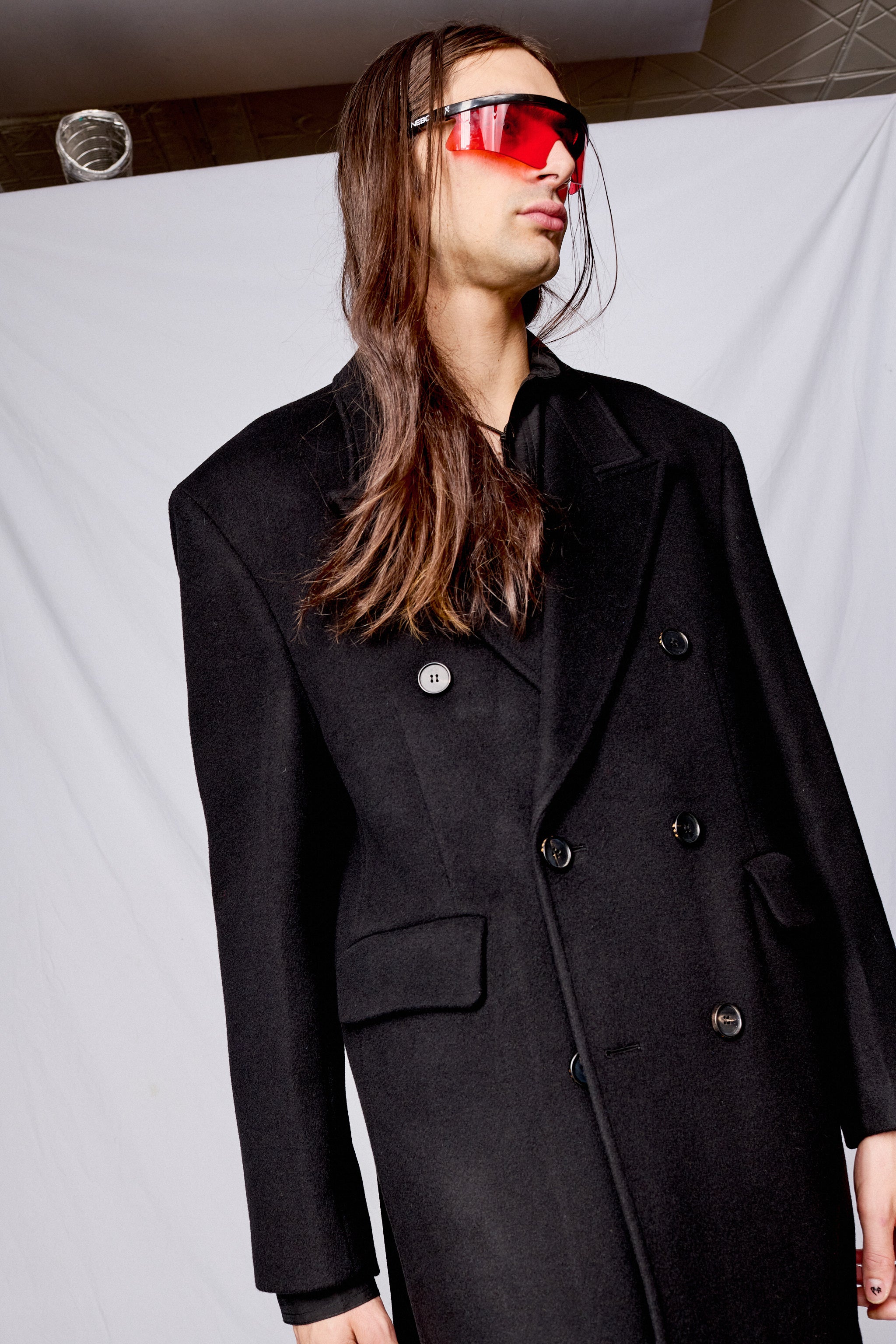 Black Wool and Cashmere Double-Breasted Coat