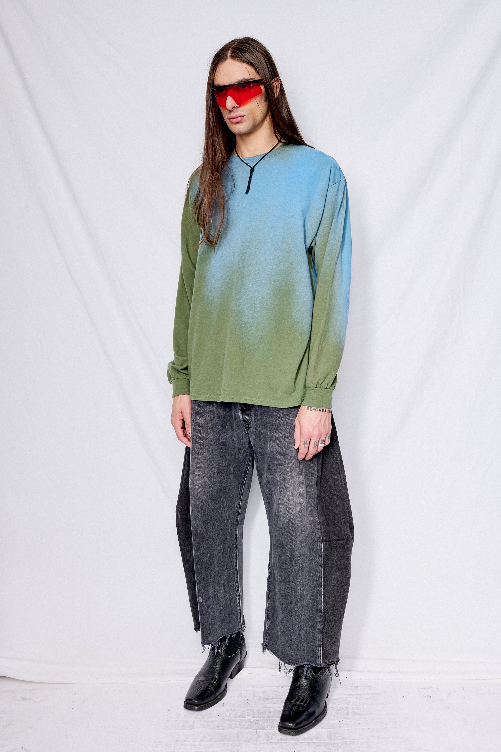 Green/Blue Airbrush Long Sleeve Tee