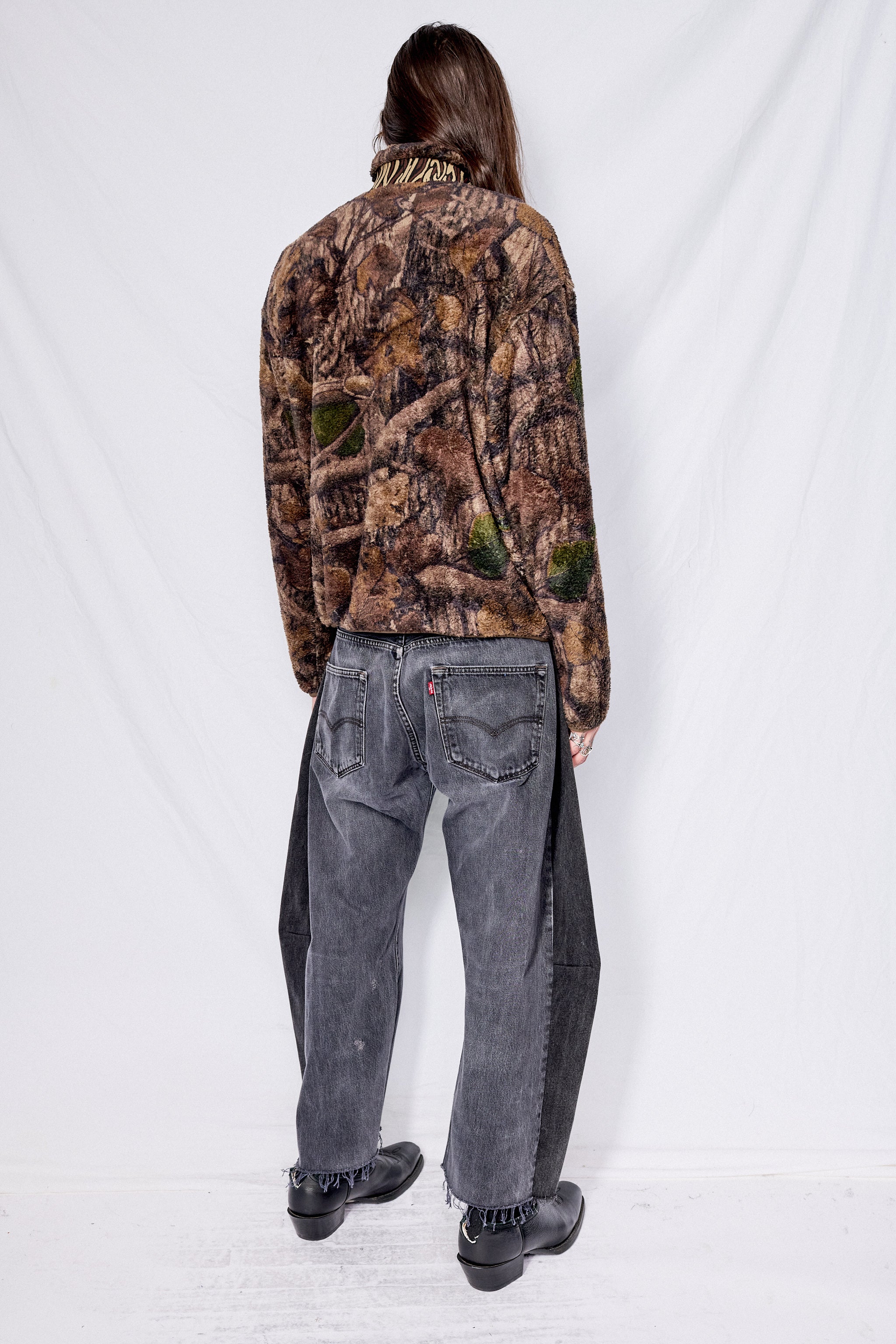 Brown Leaf Camo Printed Fleece Jacket