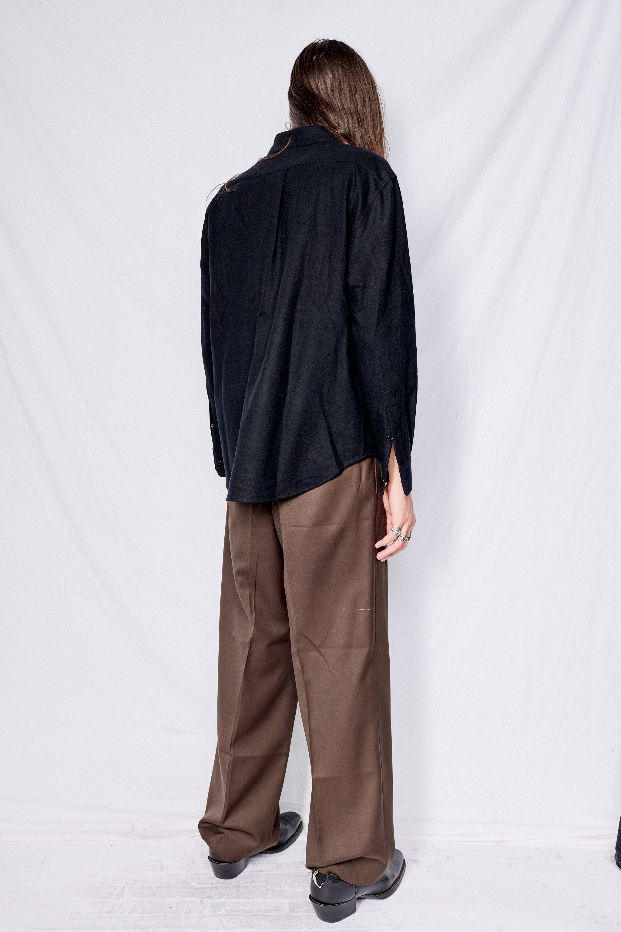 Black Virgin Wool Hidden Placket Shirt