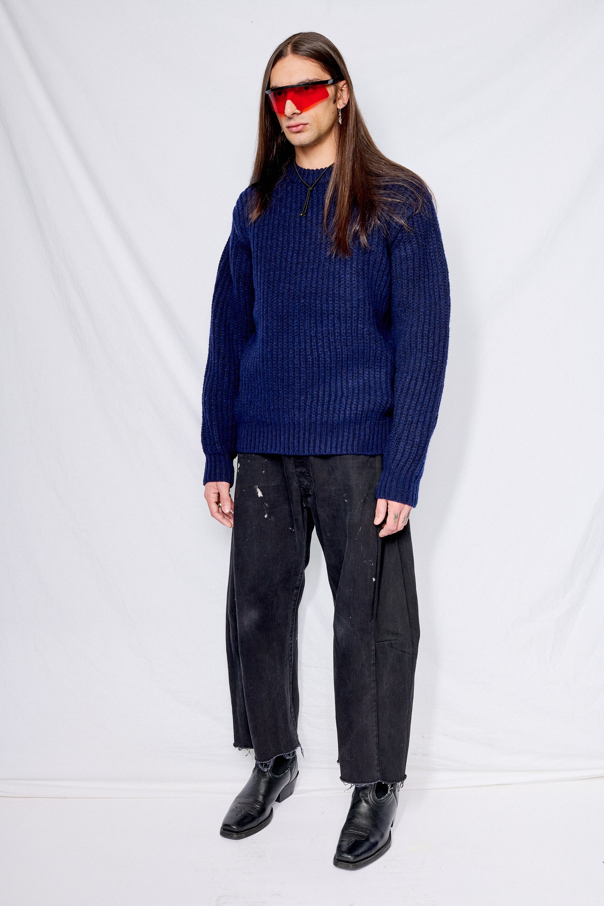 Unisex Navy Intarsia Sweater