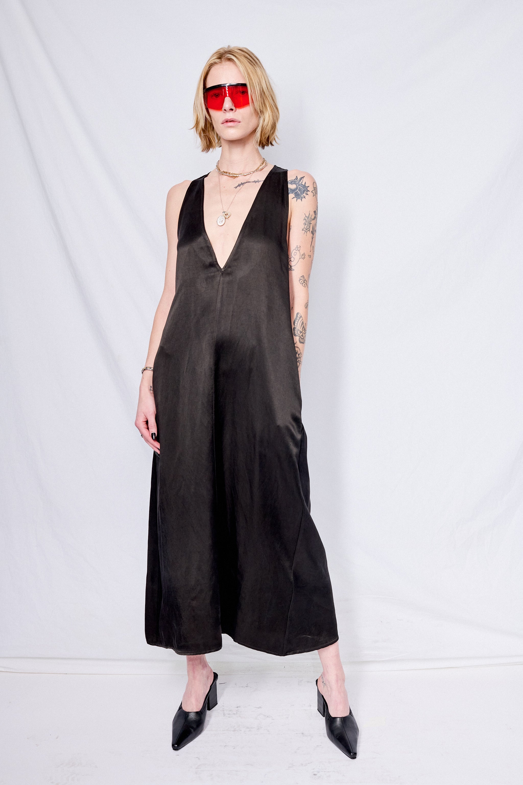 Black Cupro Trapeze Dress