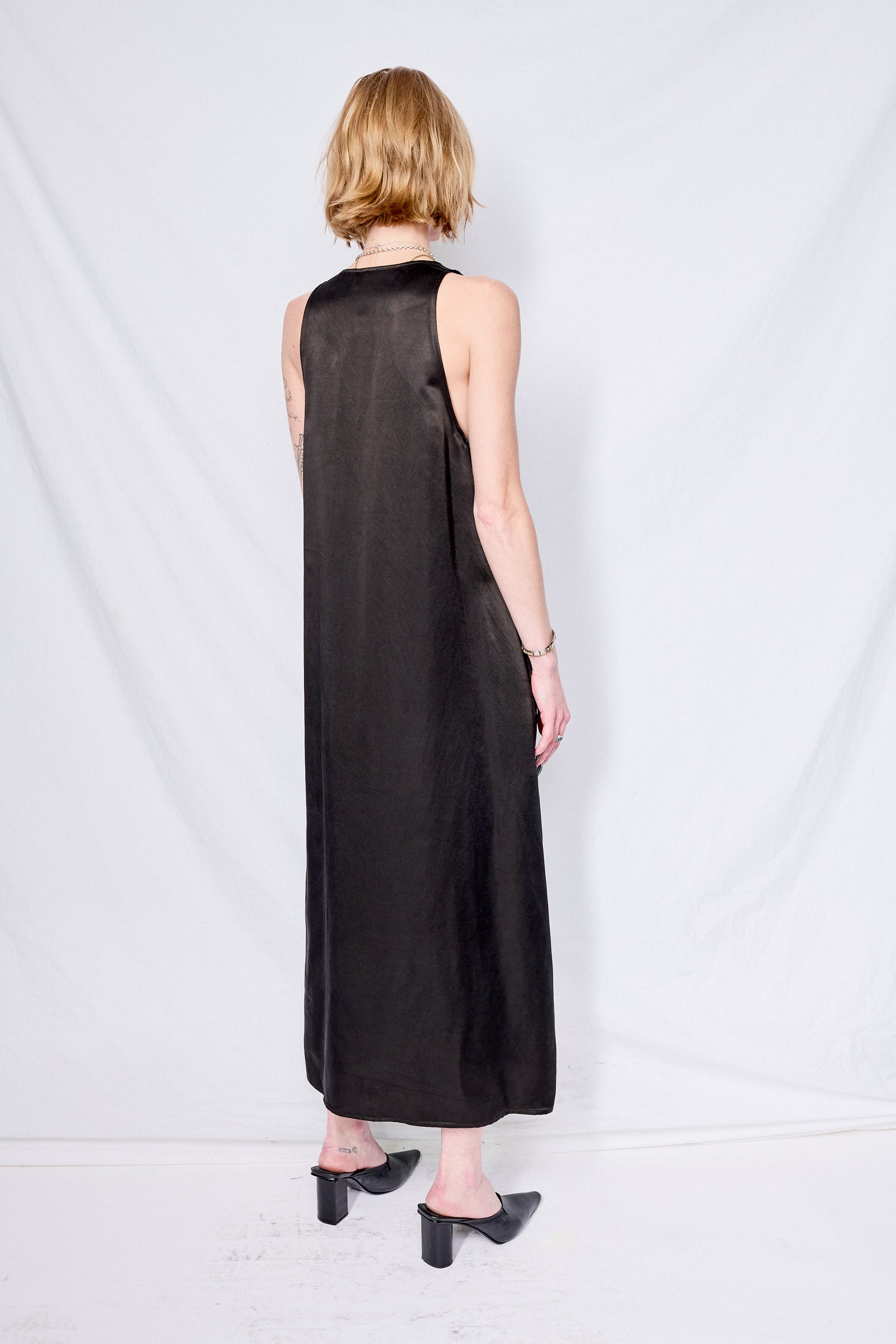 Black Cupro Trapeze Dress