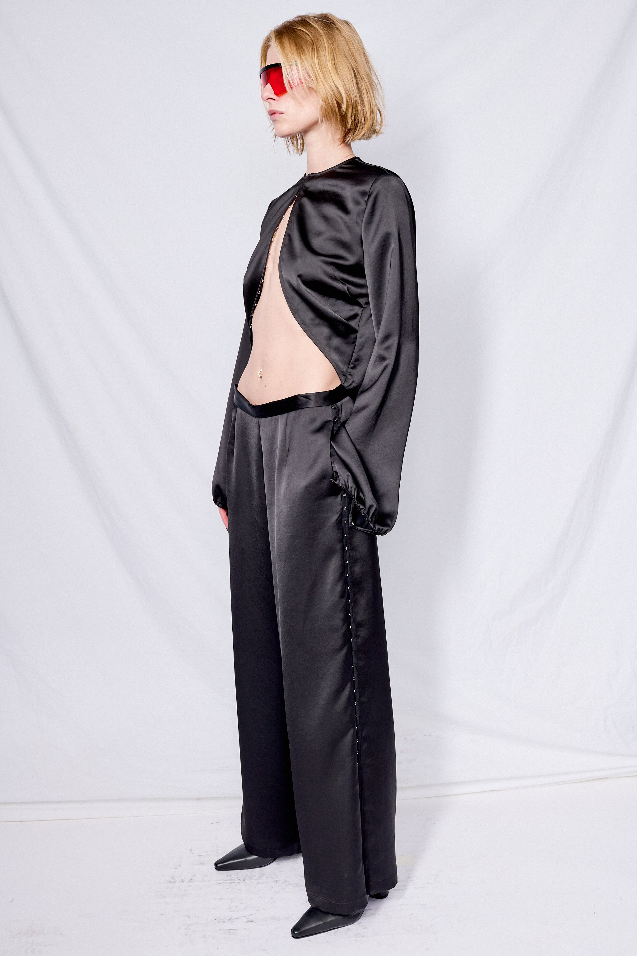 Black Satin Draped Top