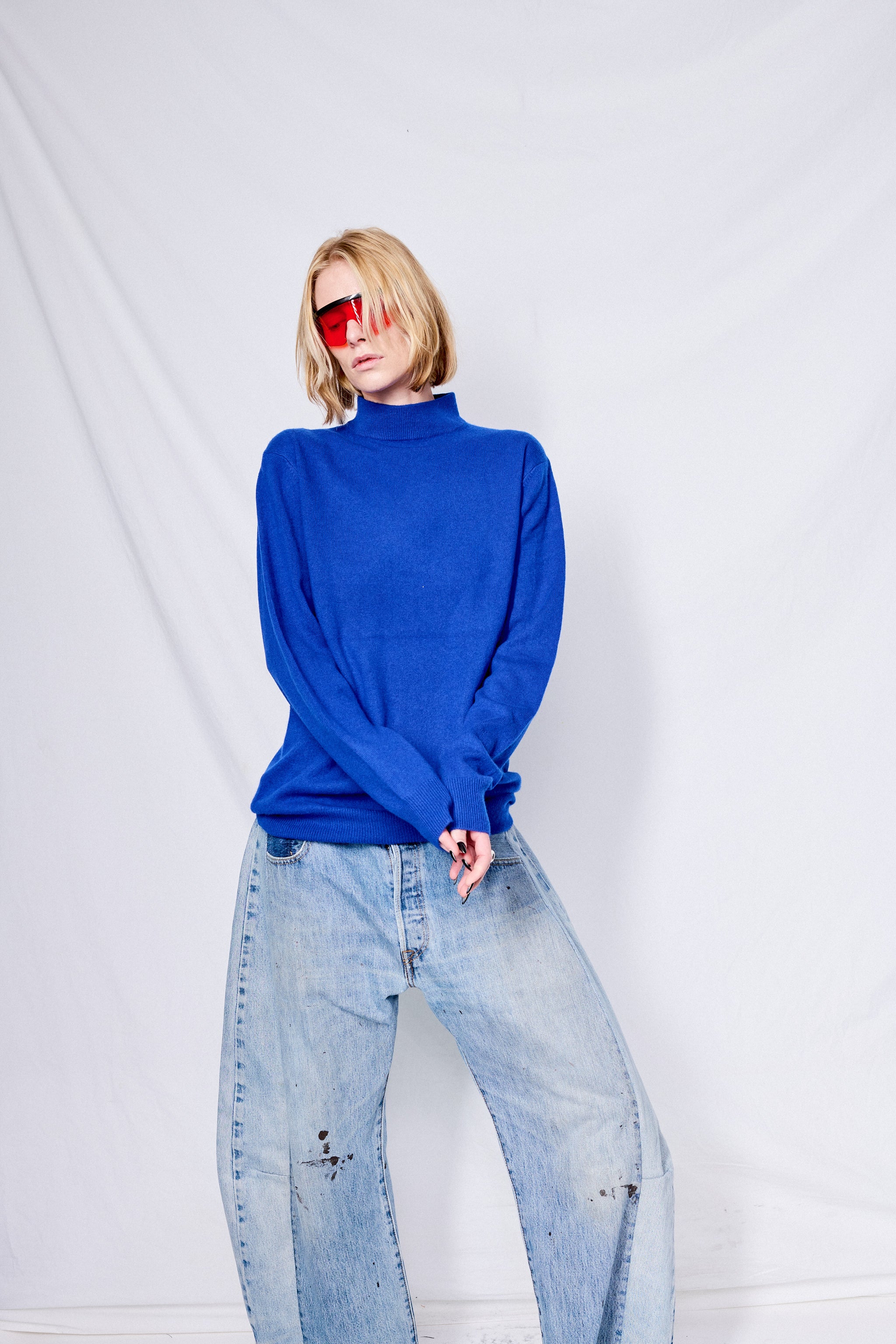 Royal Blue Cashmere Mockneck Sweater