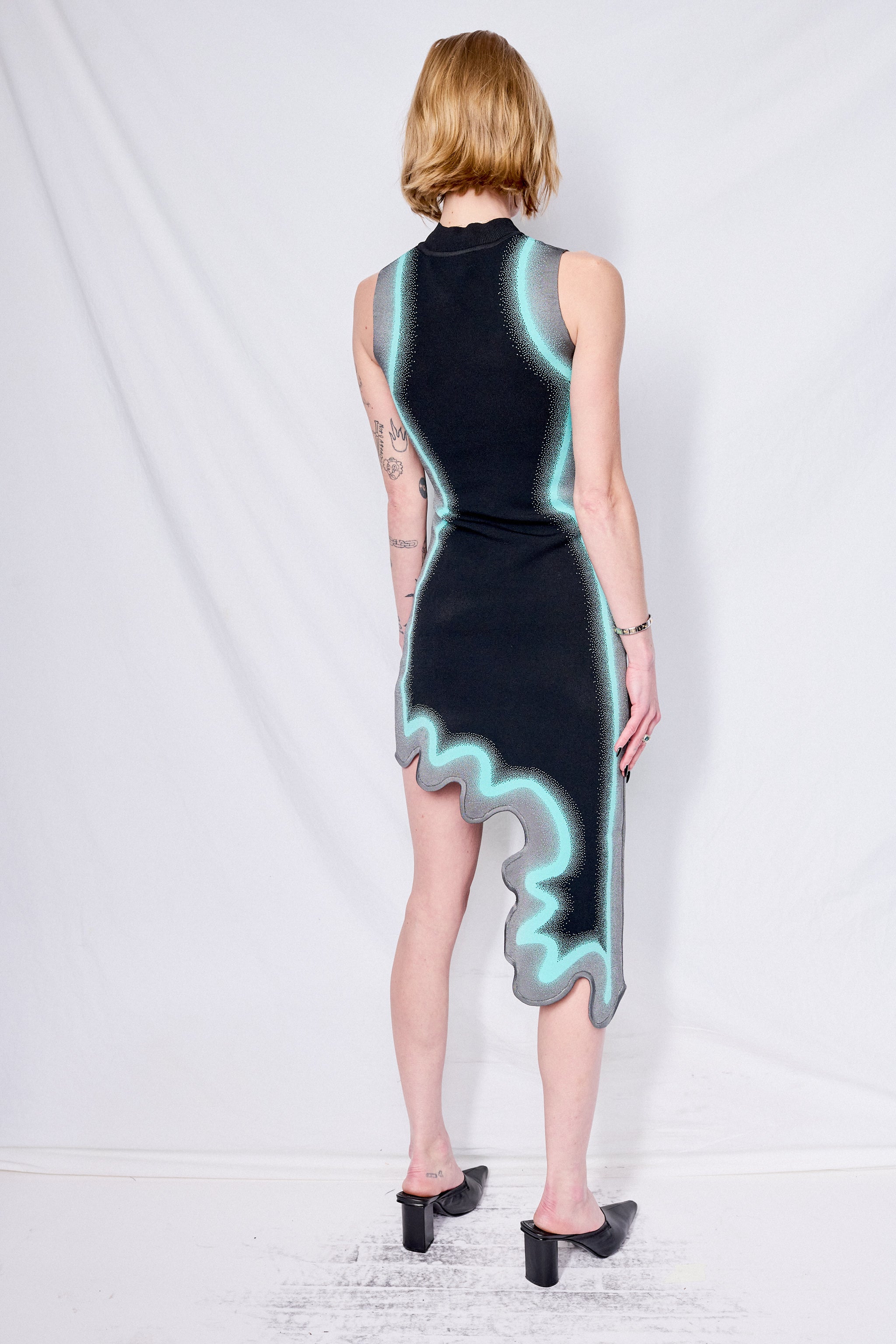 Black/Blue Wavy Asymmetric Dress