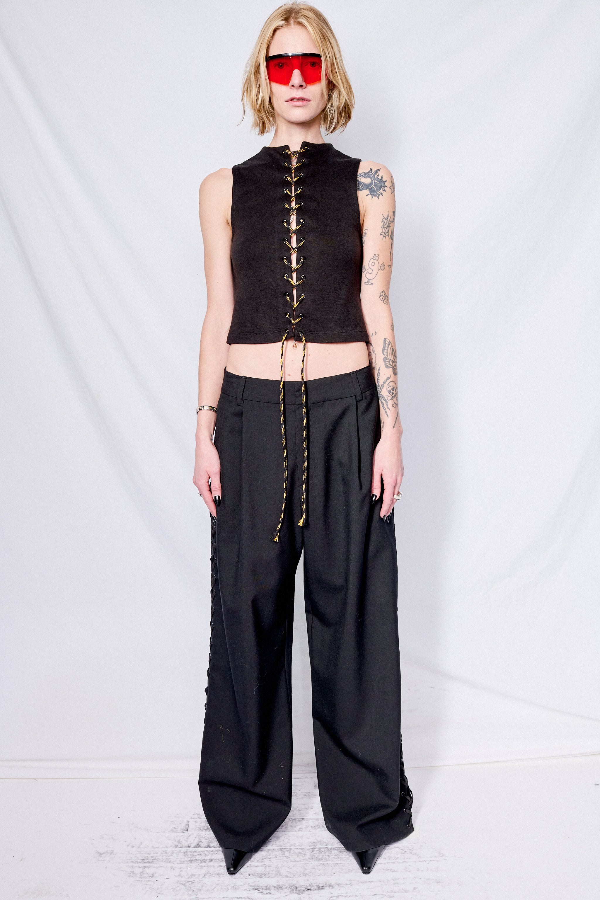 Black Ponte de Roma Laced Sleeveless Mockneck