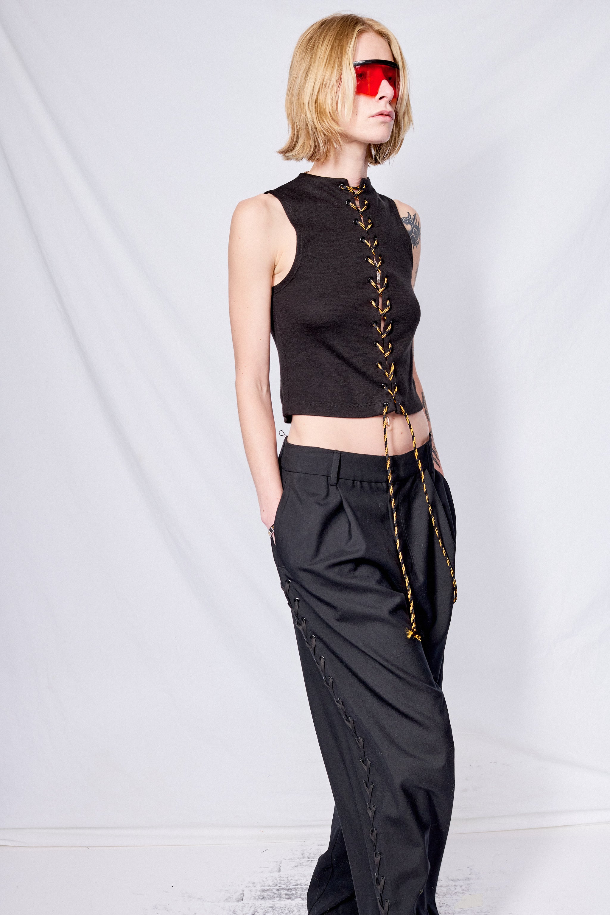 Black Ponte de Roma Laced Sleeveless Mockneck