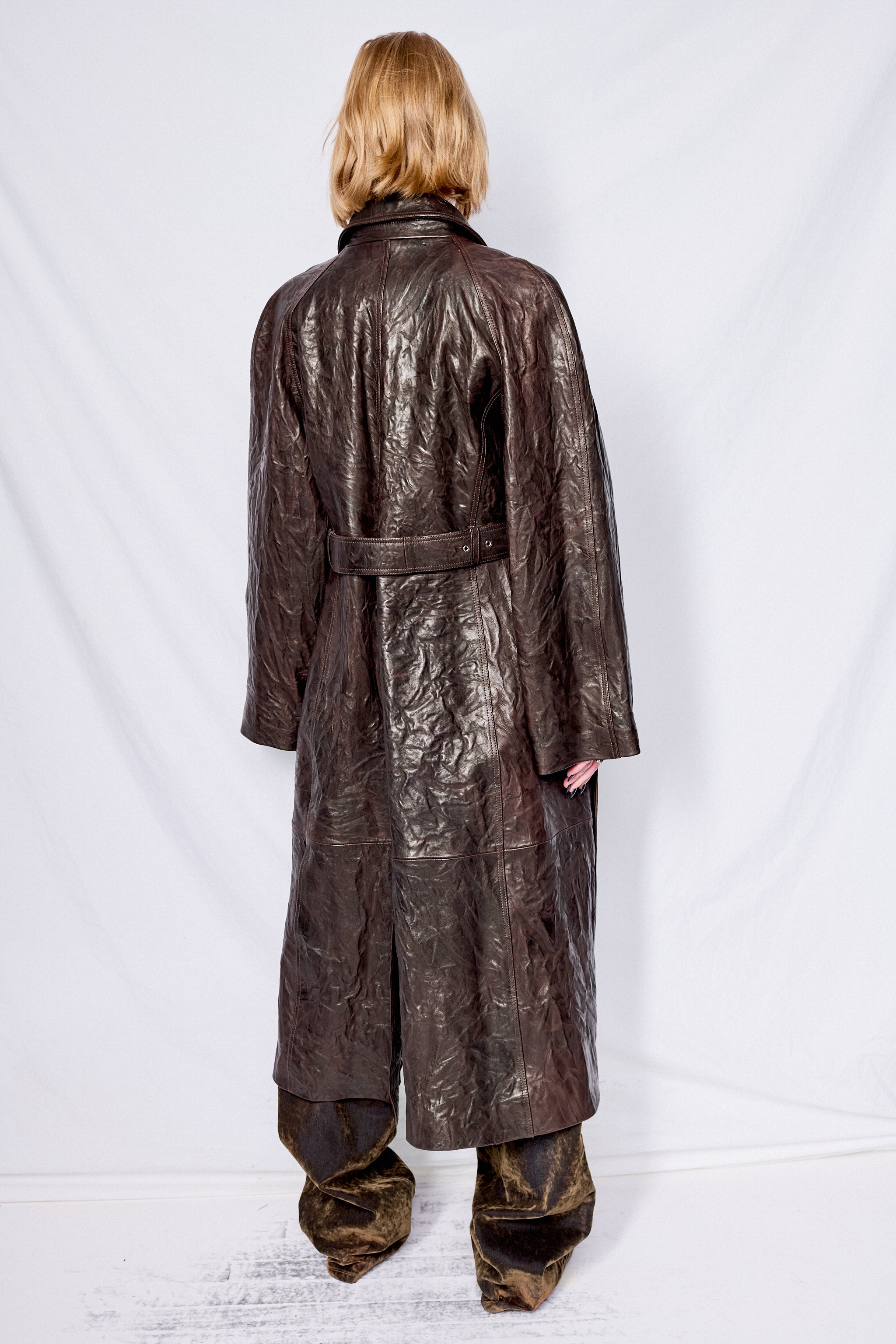 Brown Leather Trench Coat