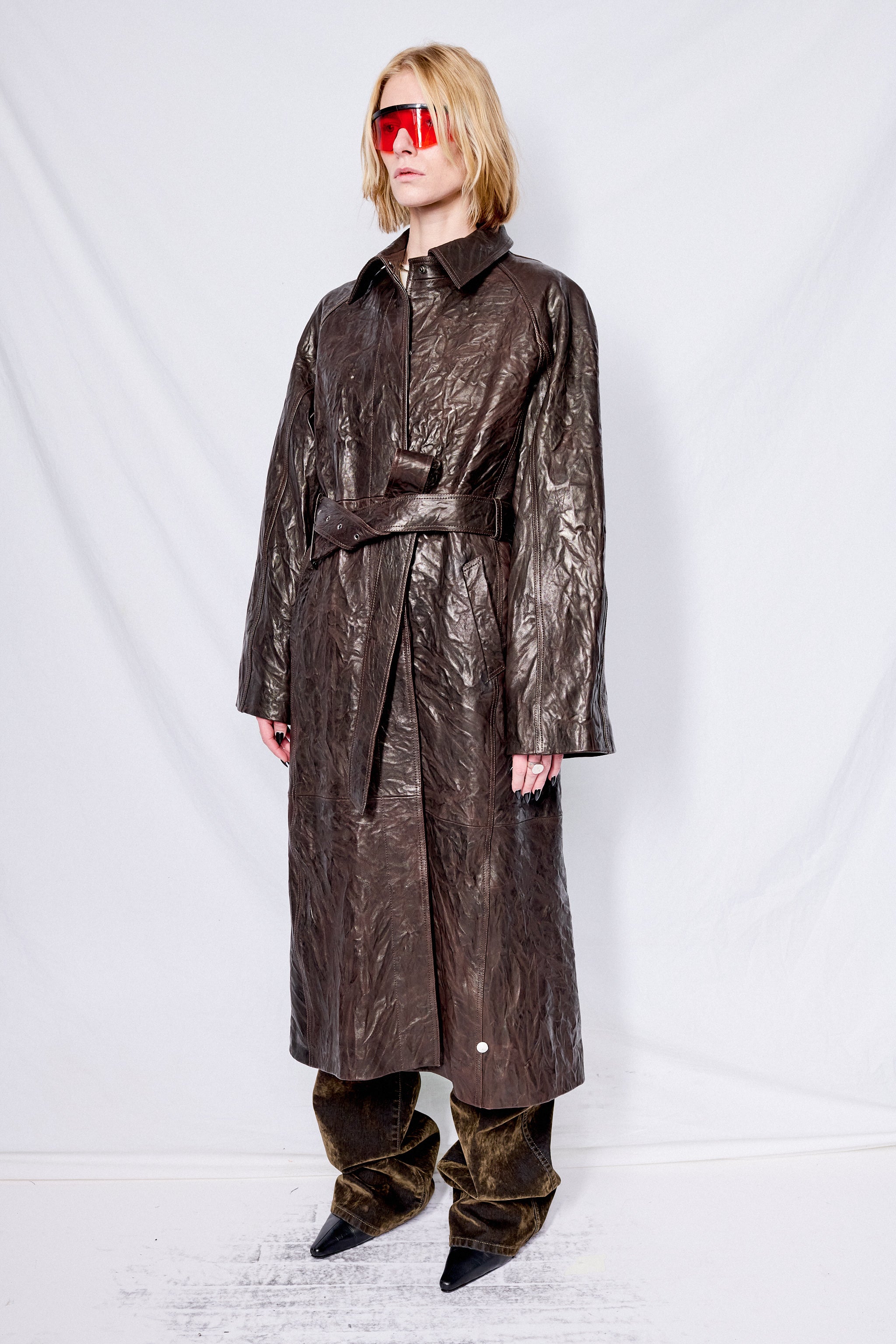 Brown Leather Trench Coat