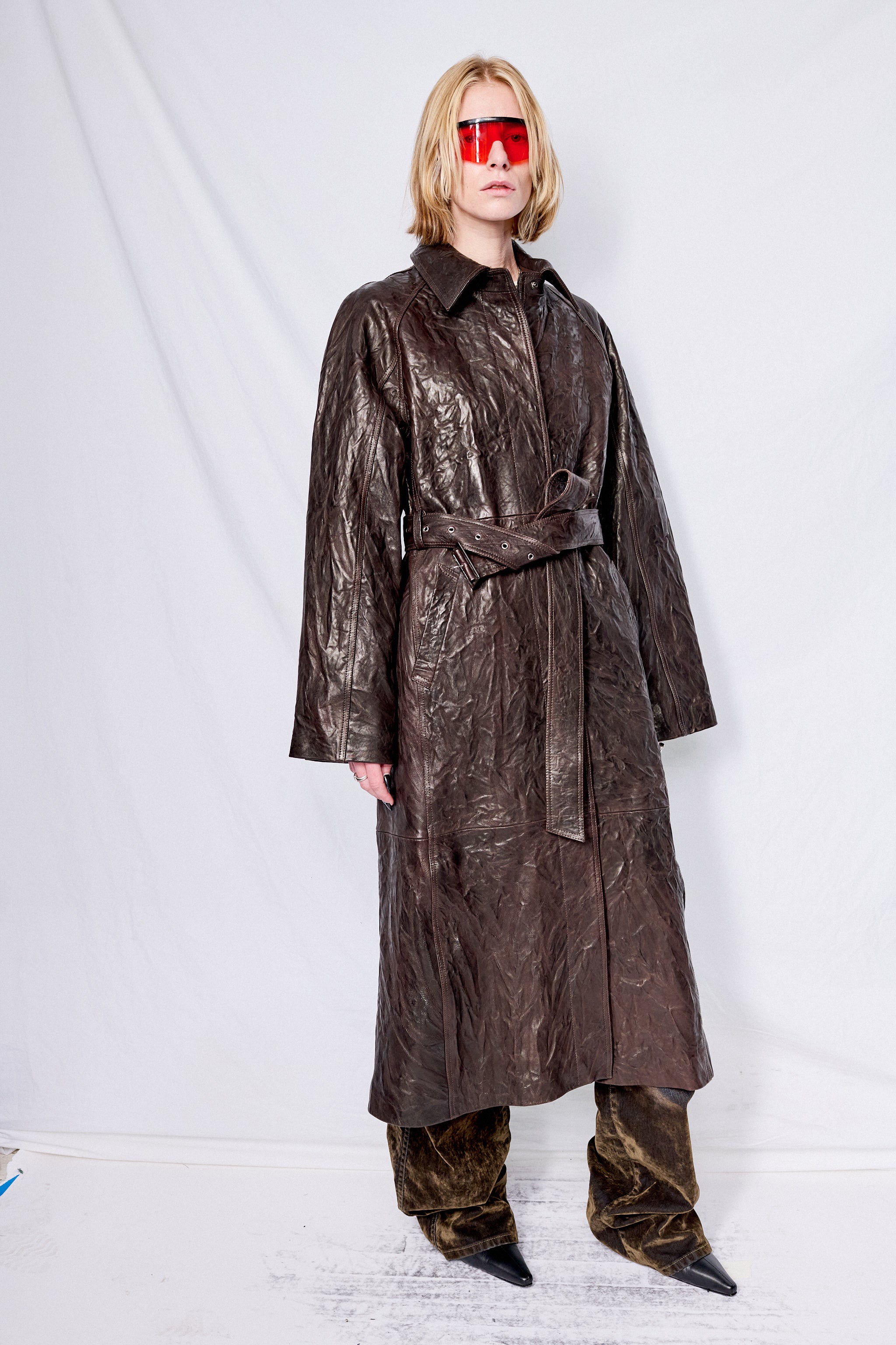 Brown Leather Trench Coat