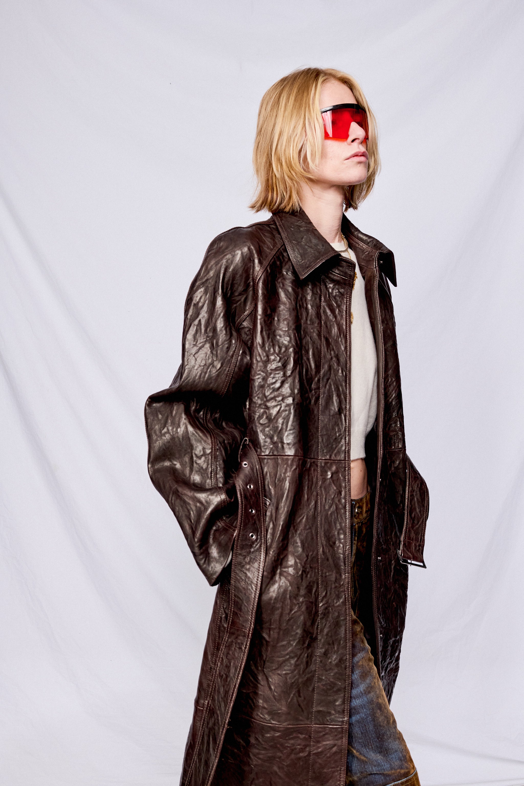 Brown Leather Trench Coat