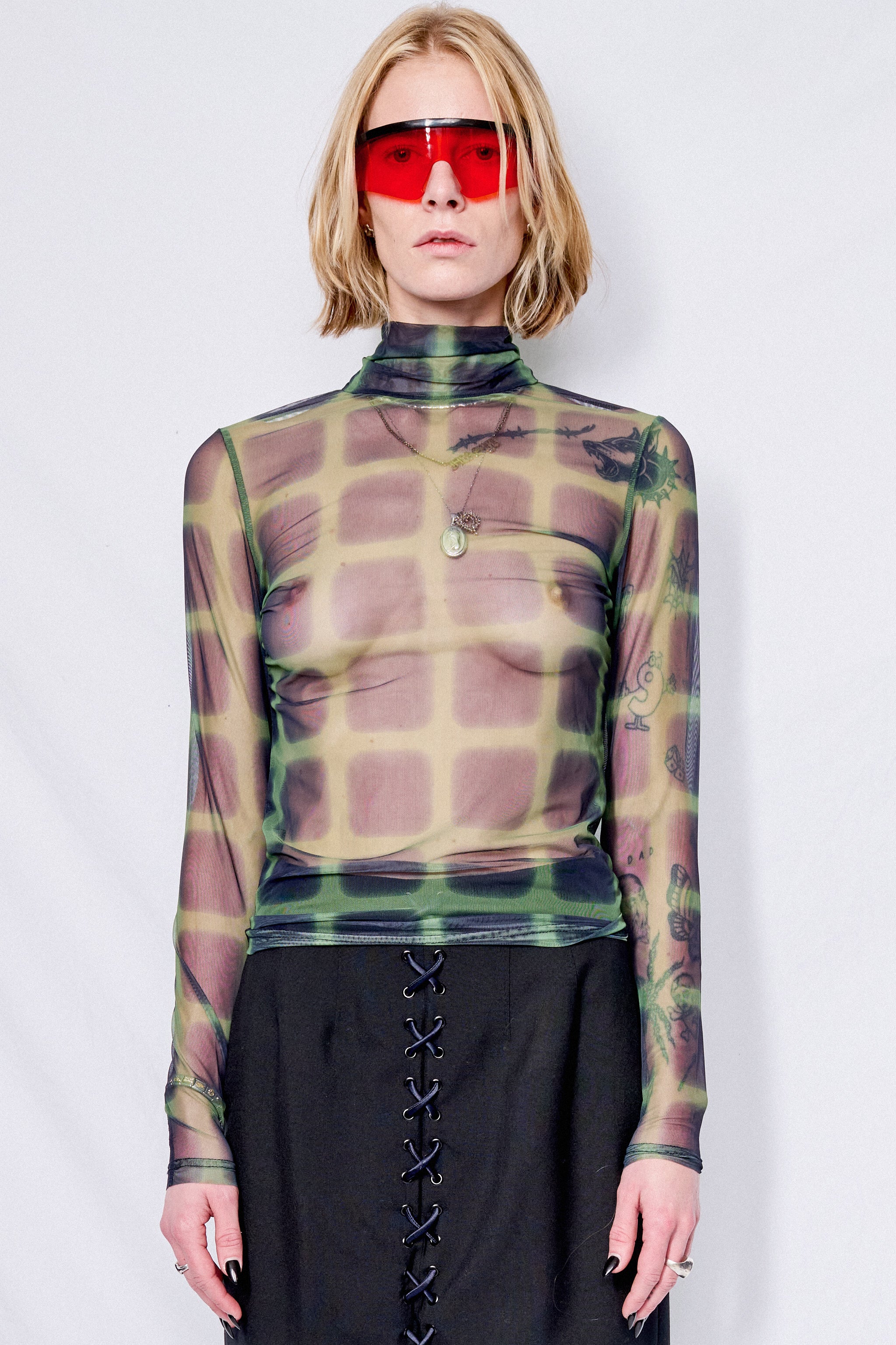 Black & Green Sulley Plaid Turtleneck Top