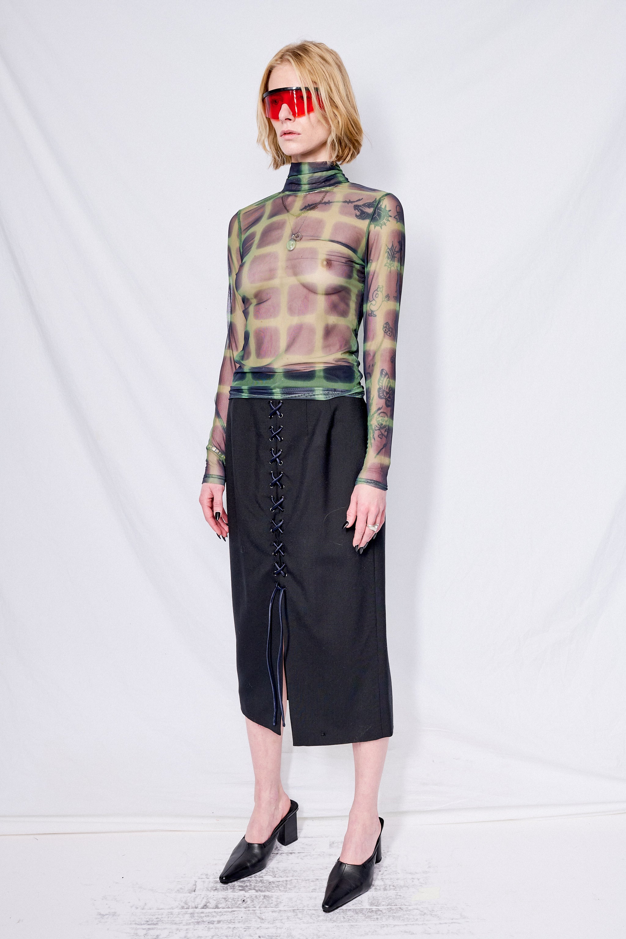 Black & Green Sulley Plaid Turtleneck Top