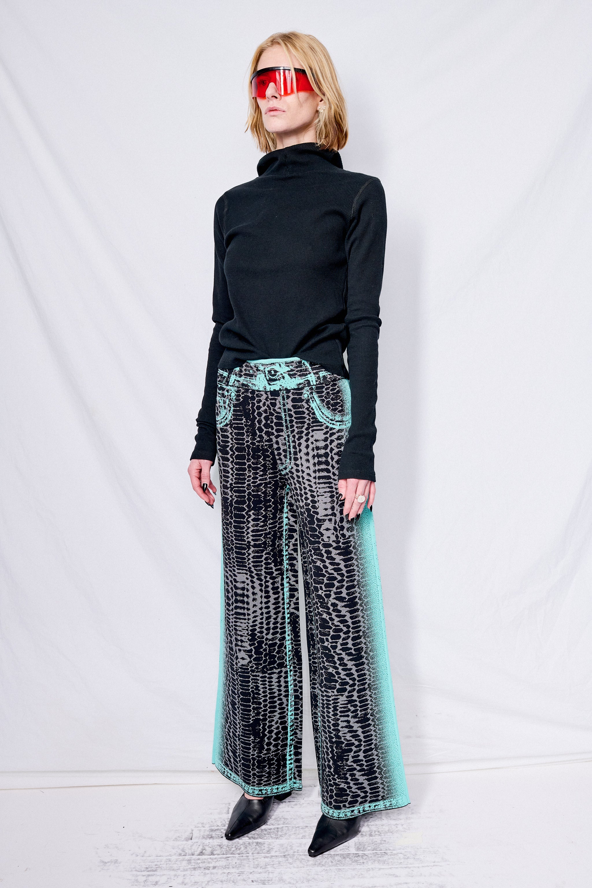 Black/Blue Zahra Wide Leg Pants