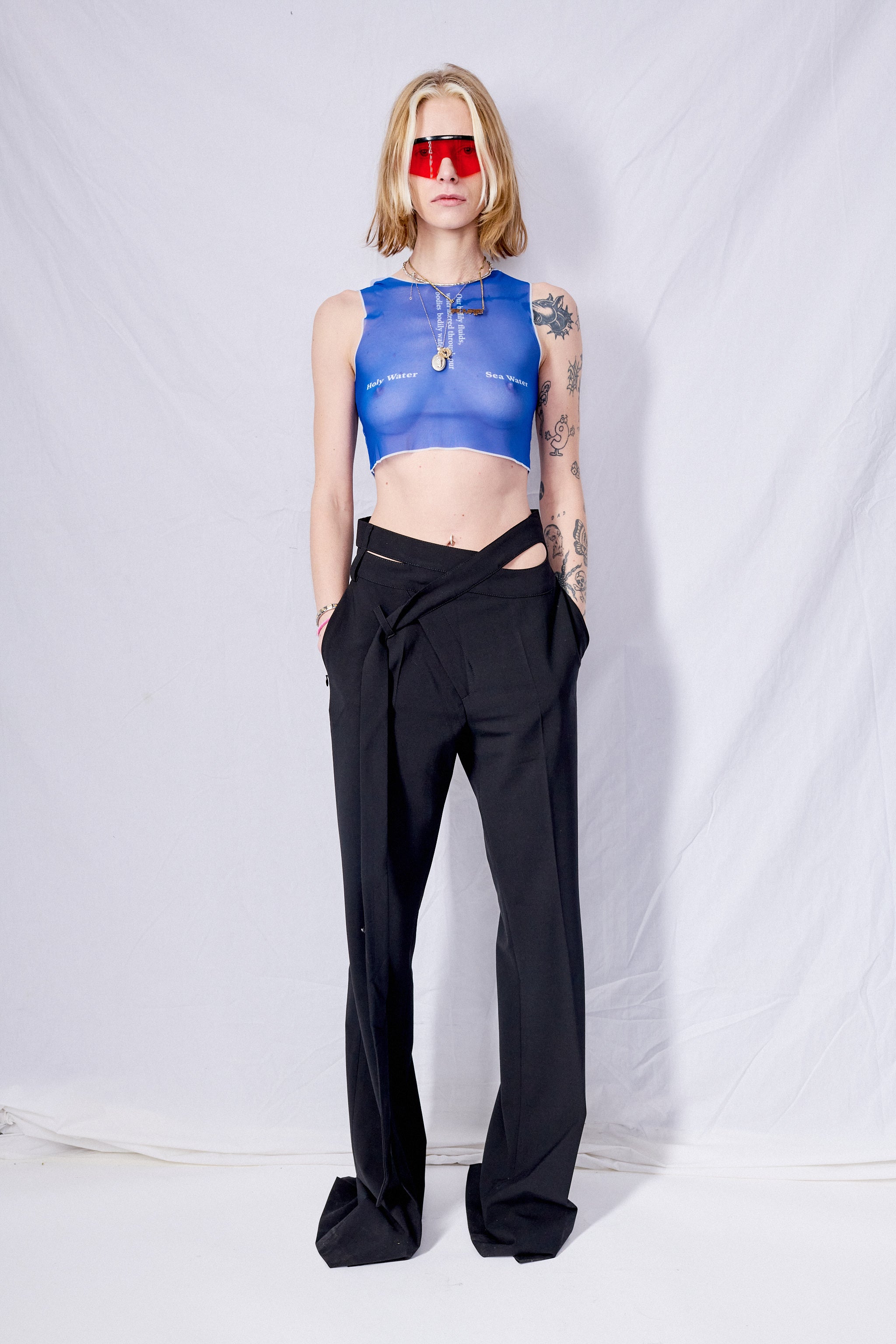 Blue Wet Script Crop Top