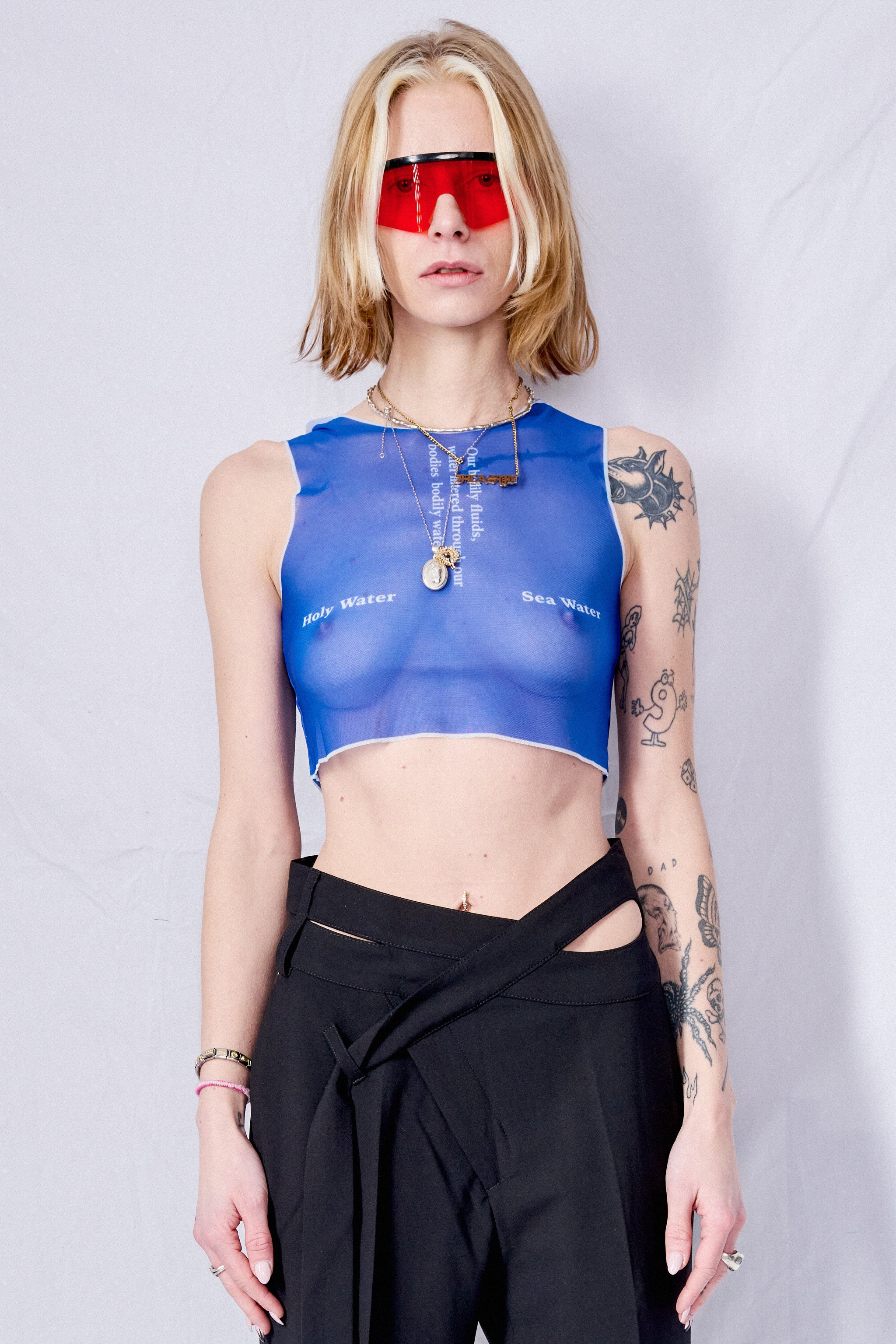 Blue Wet Script Crop Top