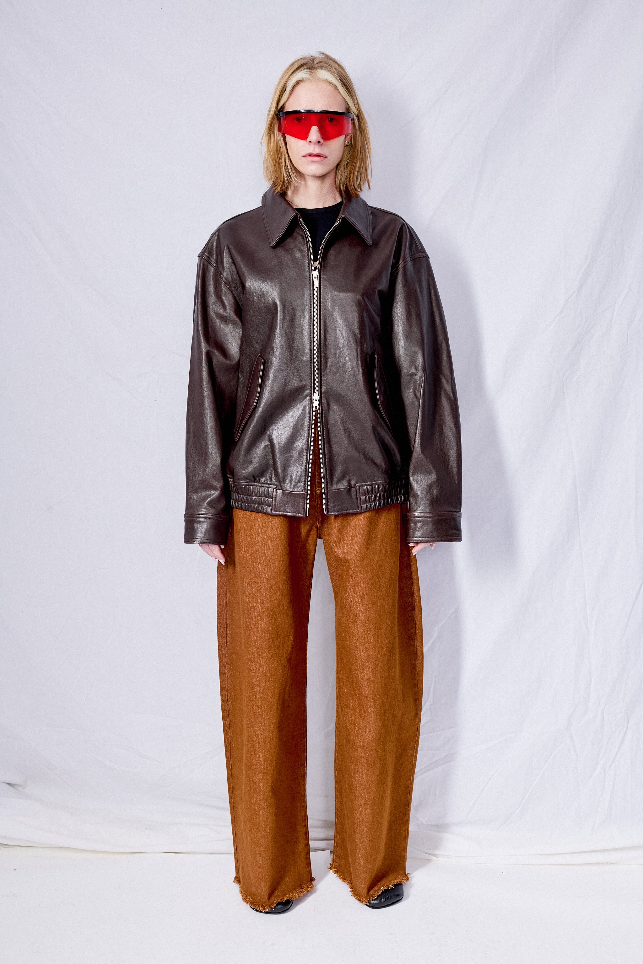 Unisex Brown Italian Lambskin Leather Blouson