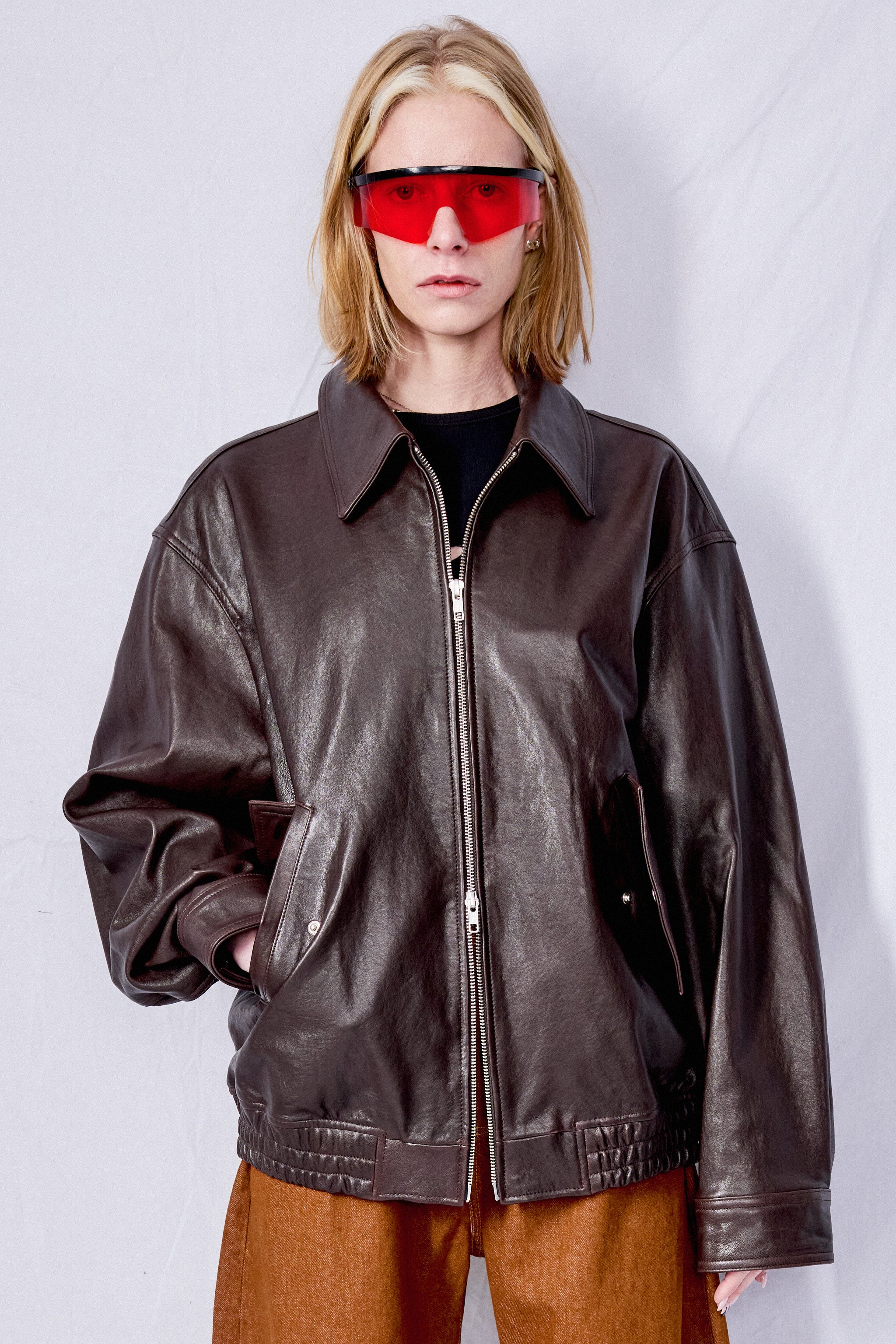 Unisex Brown Italian Lambskin Leather Blouson