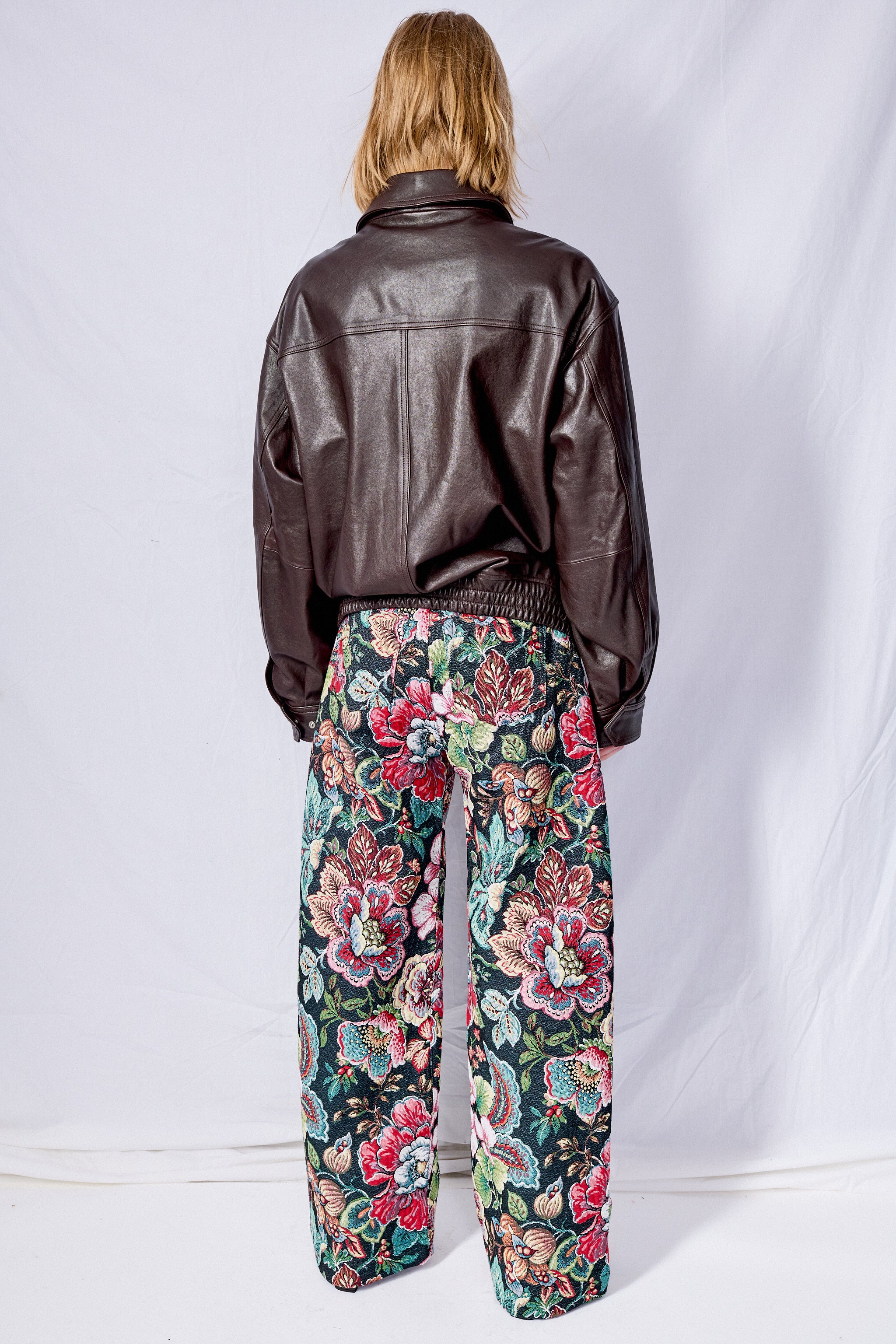 Black Brocade Denim Boyfriend Trousers