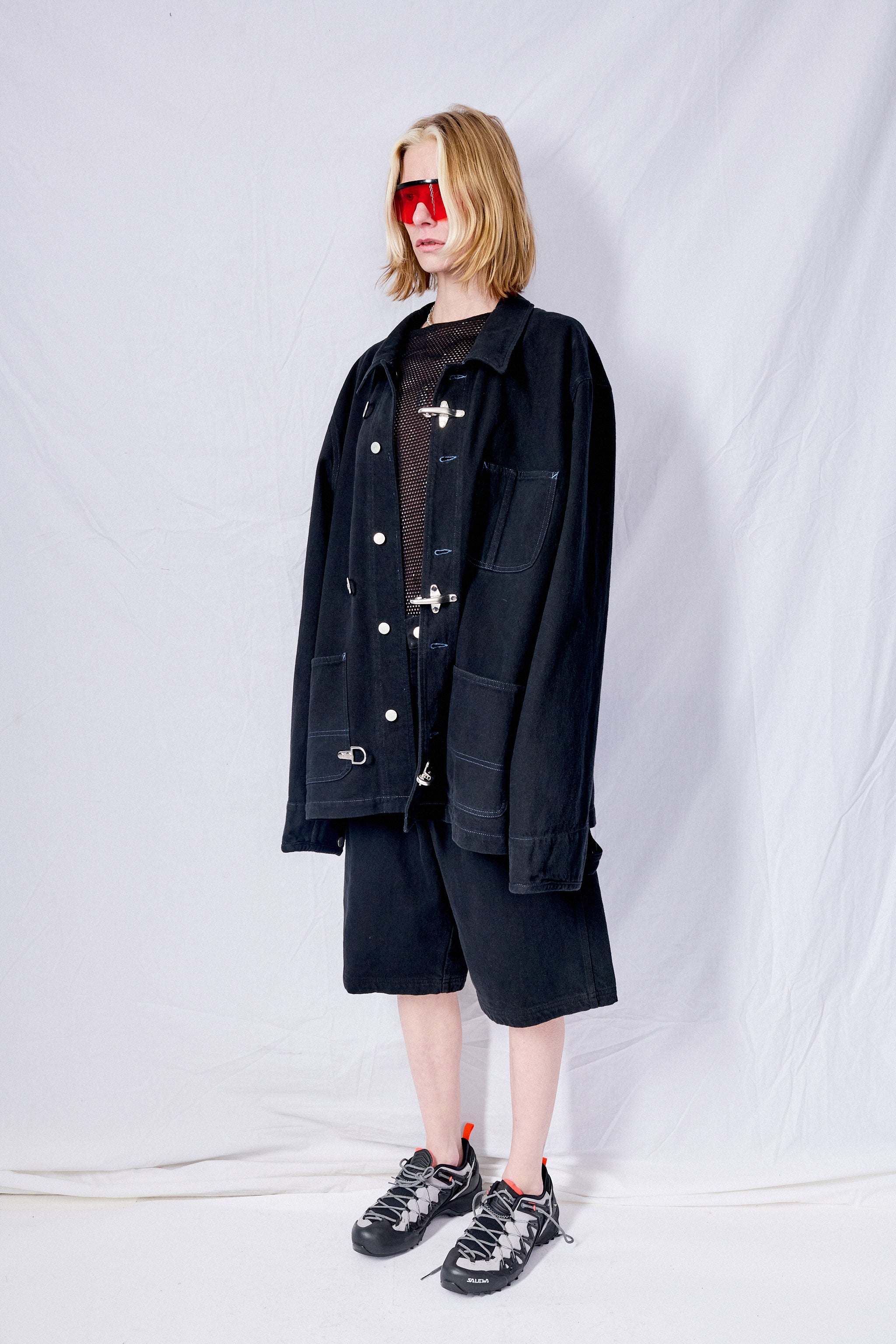 Black Overdye Denim Fireman Field Coat