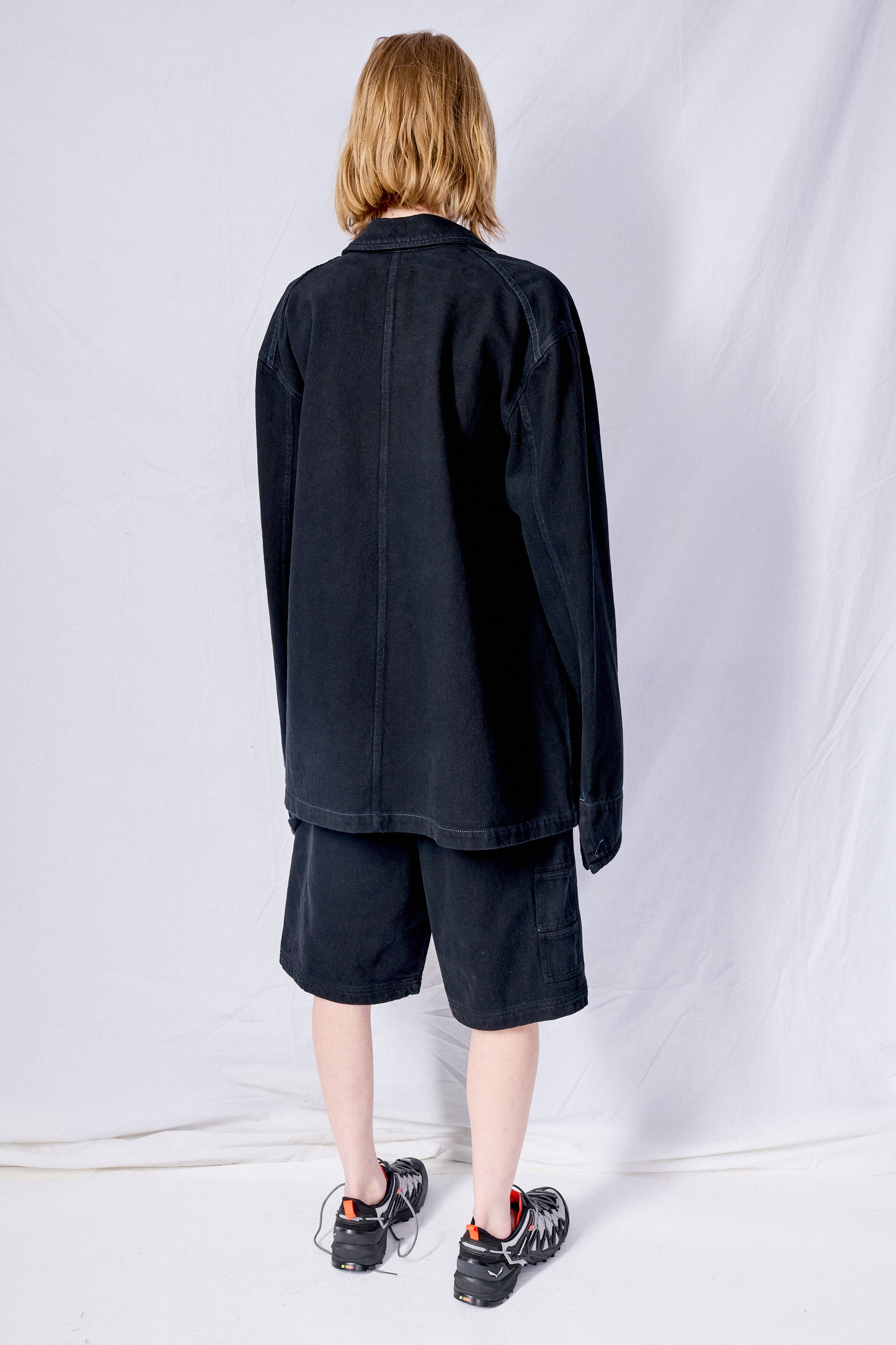 Black Overdye Denim Fireman Field Coat