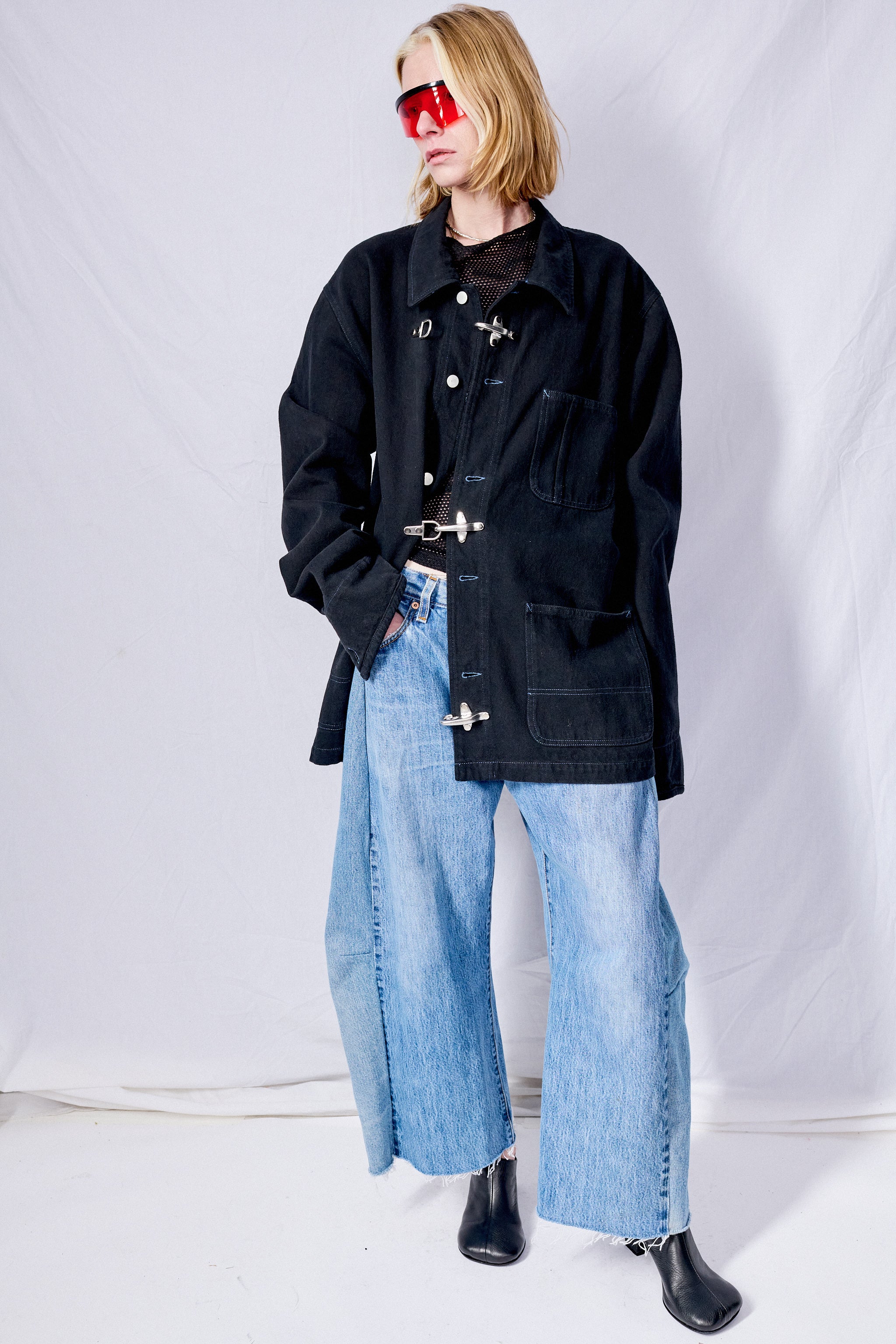 Black Overdye Denim Fireman Field Coat