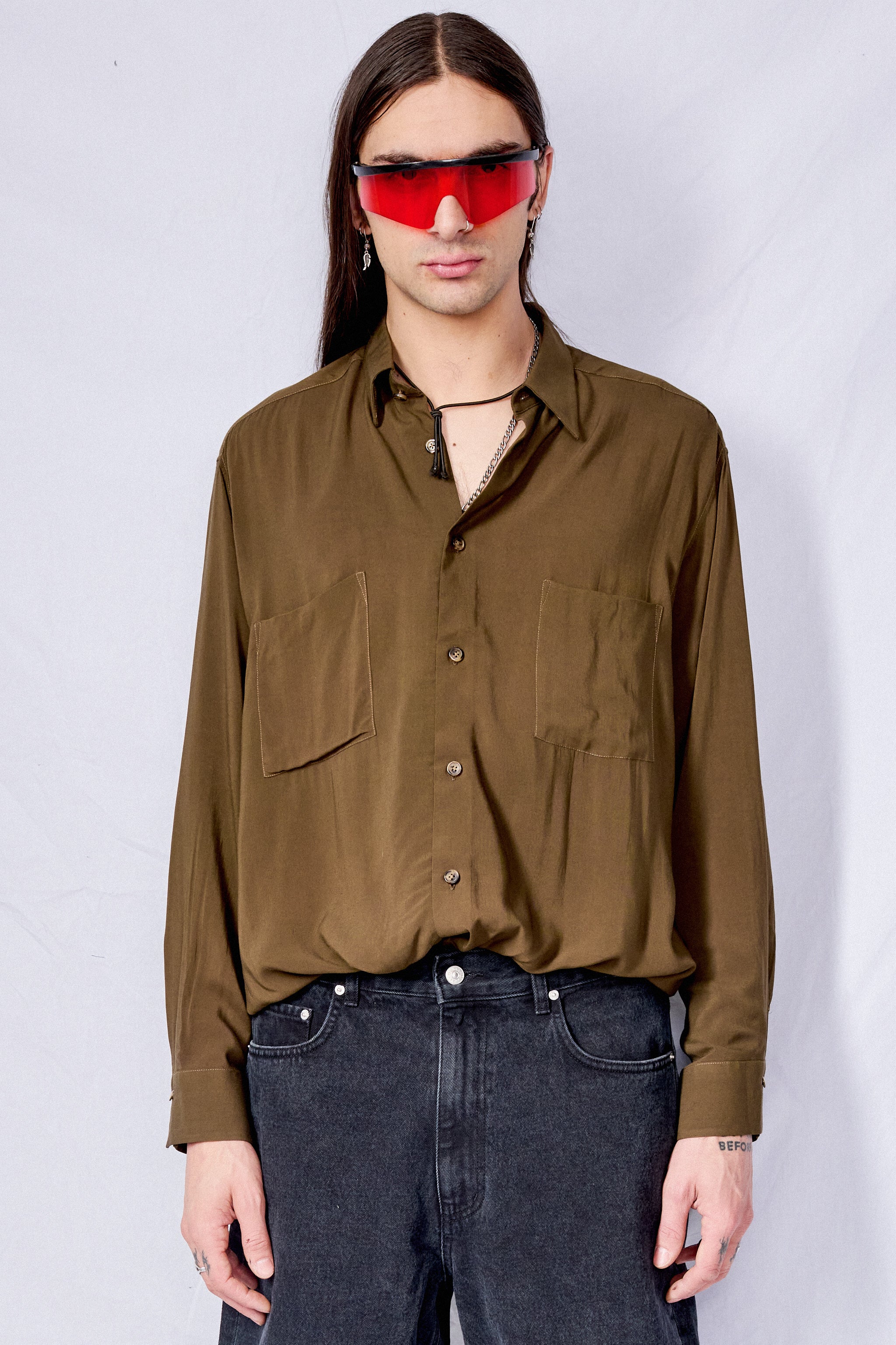 Dark Taupe Rayon Dress Shirt