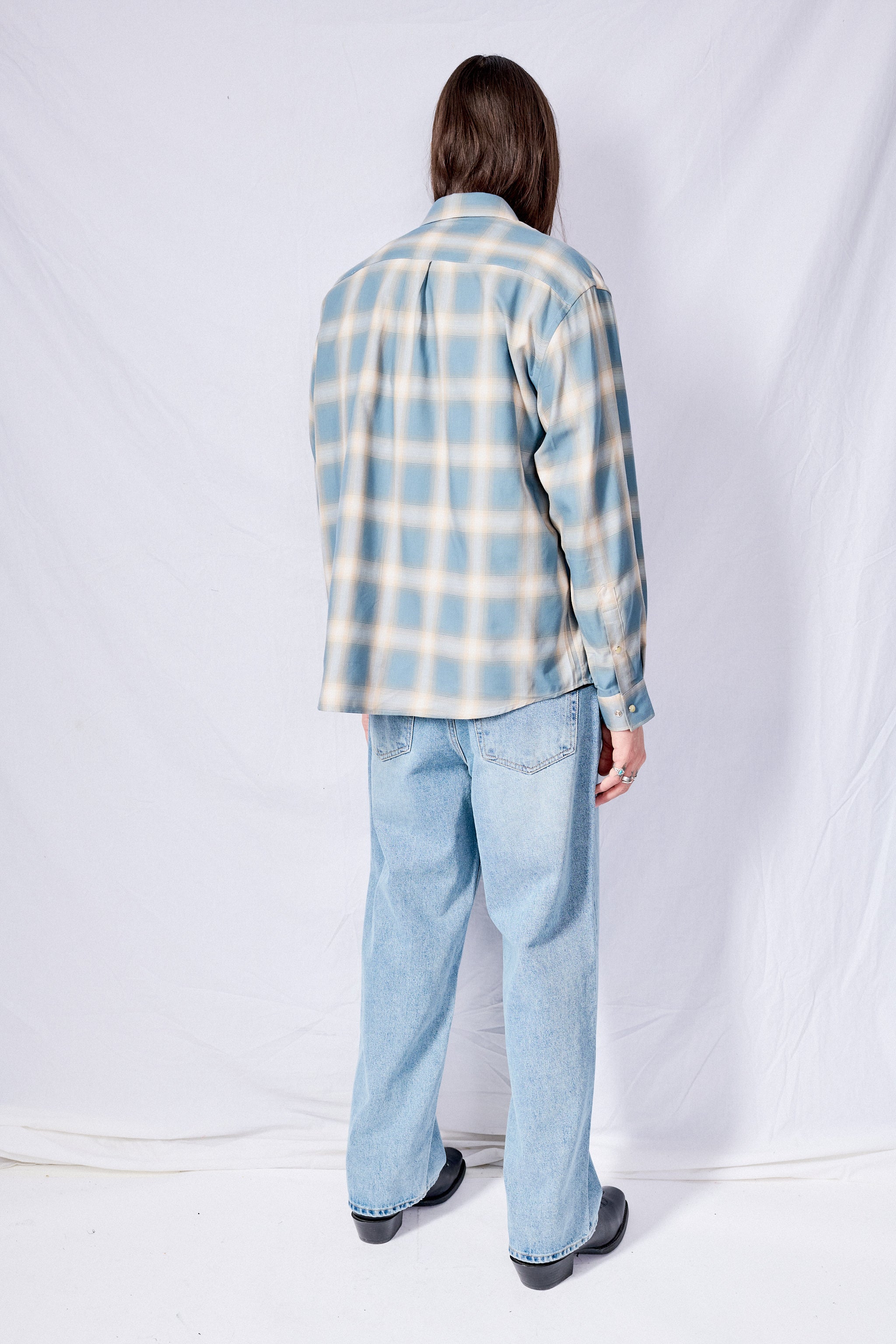 Sky Blue Checked Cotton Modal Western Shirt