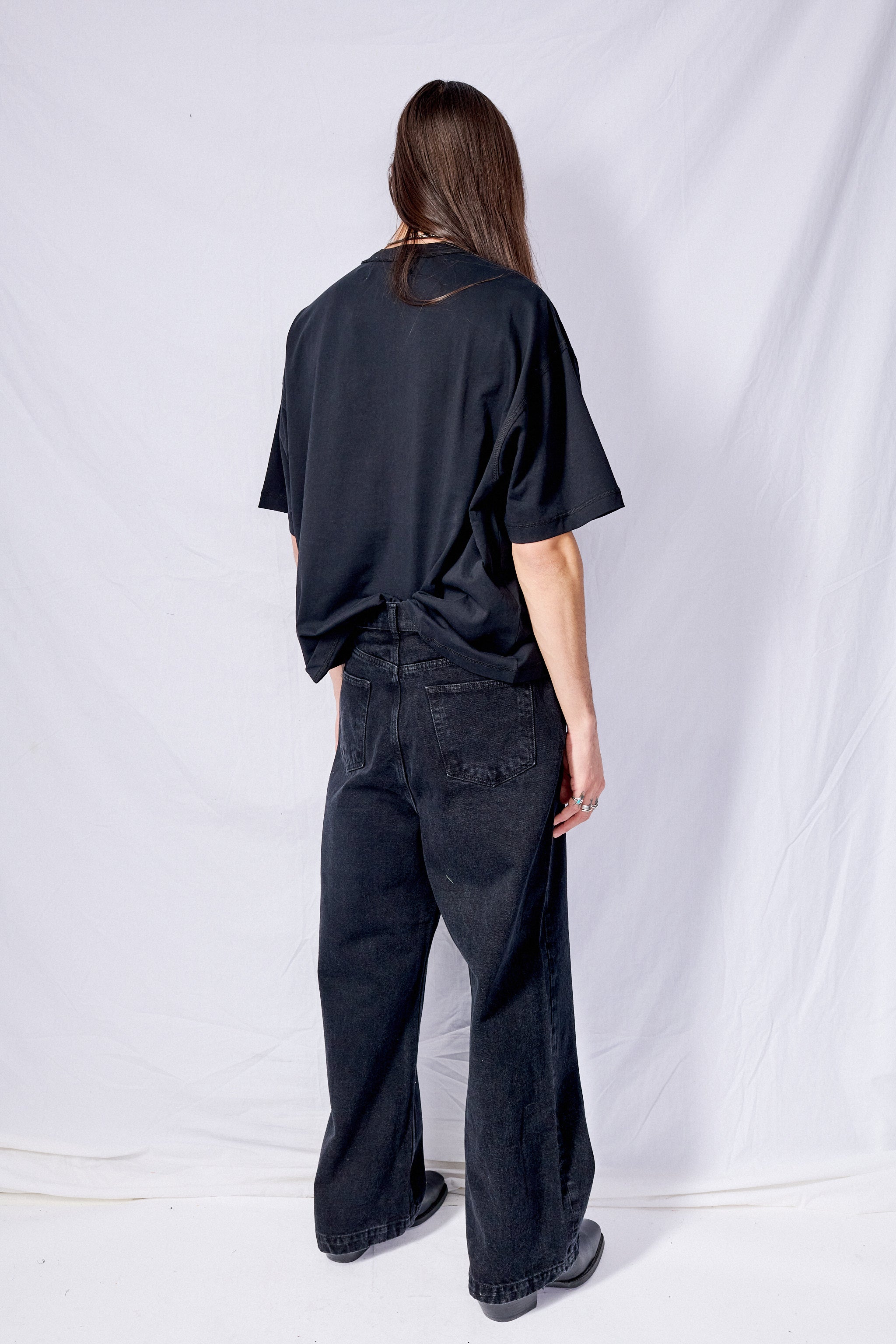 Washed Black Wide Leg Denim Jean