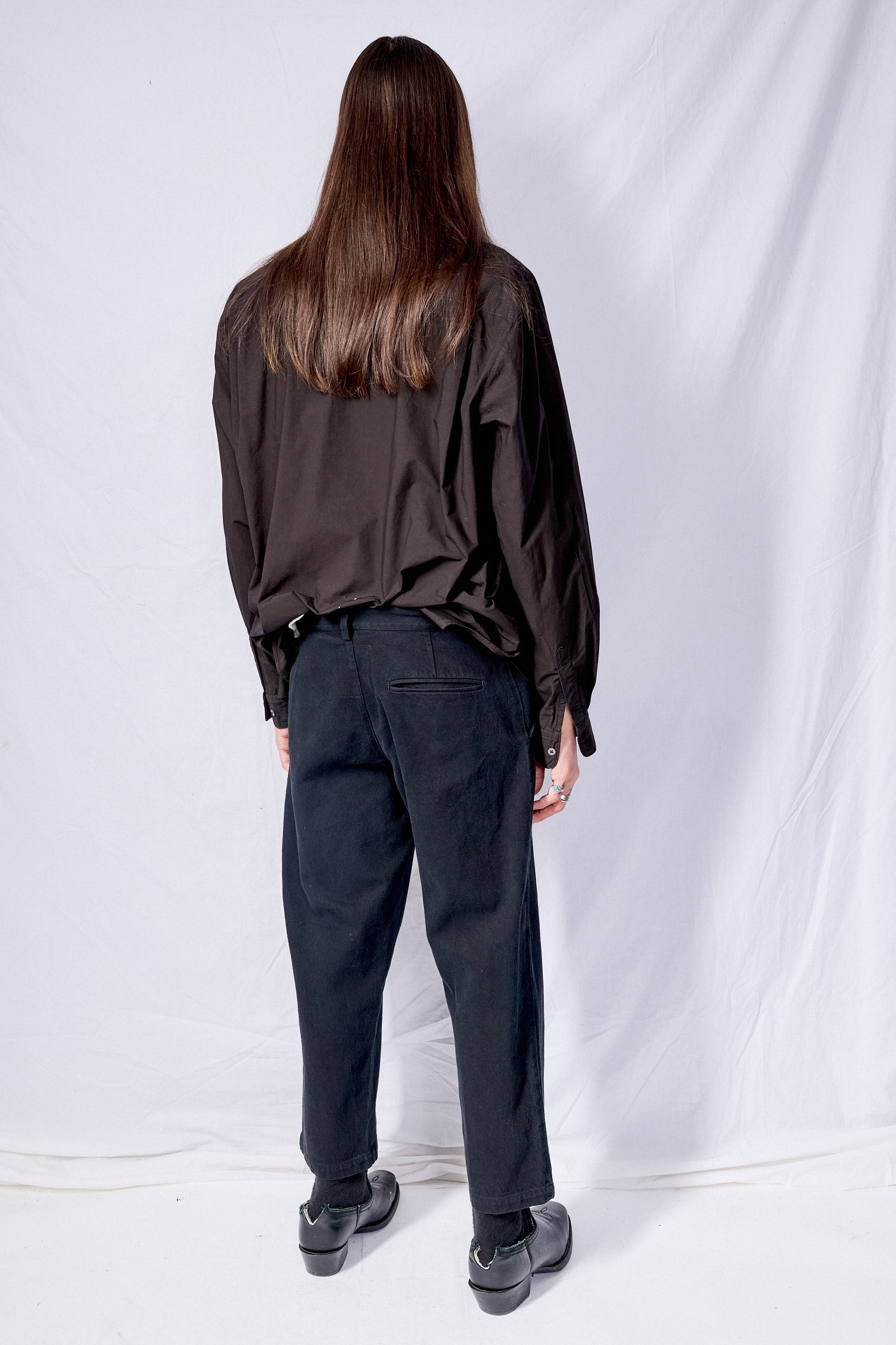 Black Overdyed Poplin Classic Noncollar Shirt