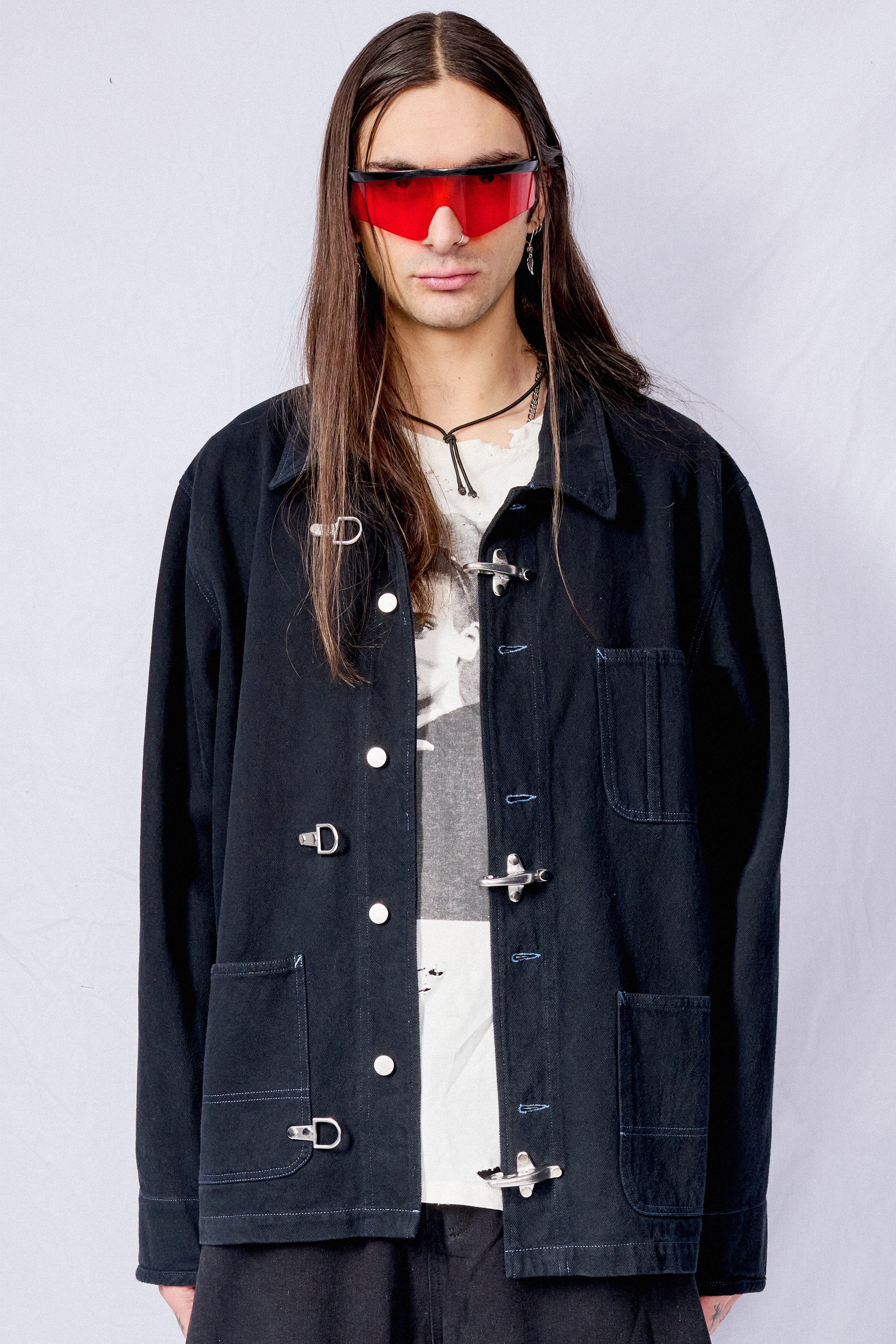 Black Overdye Denim Fireman Field Coat