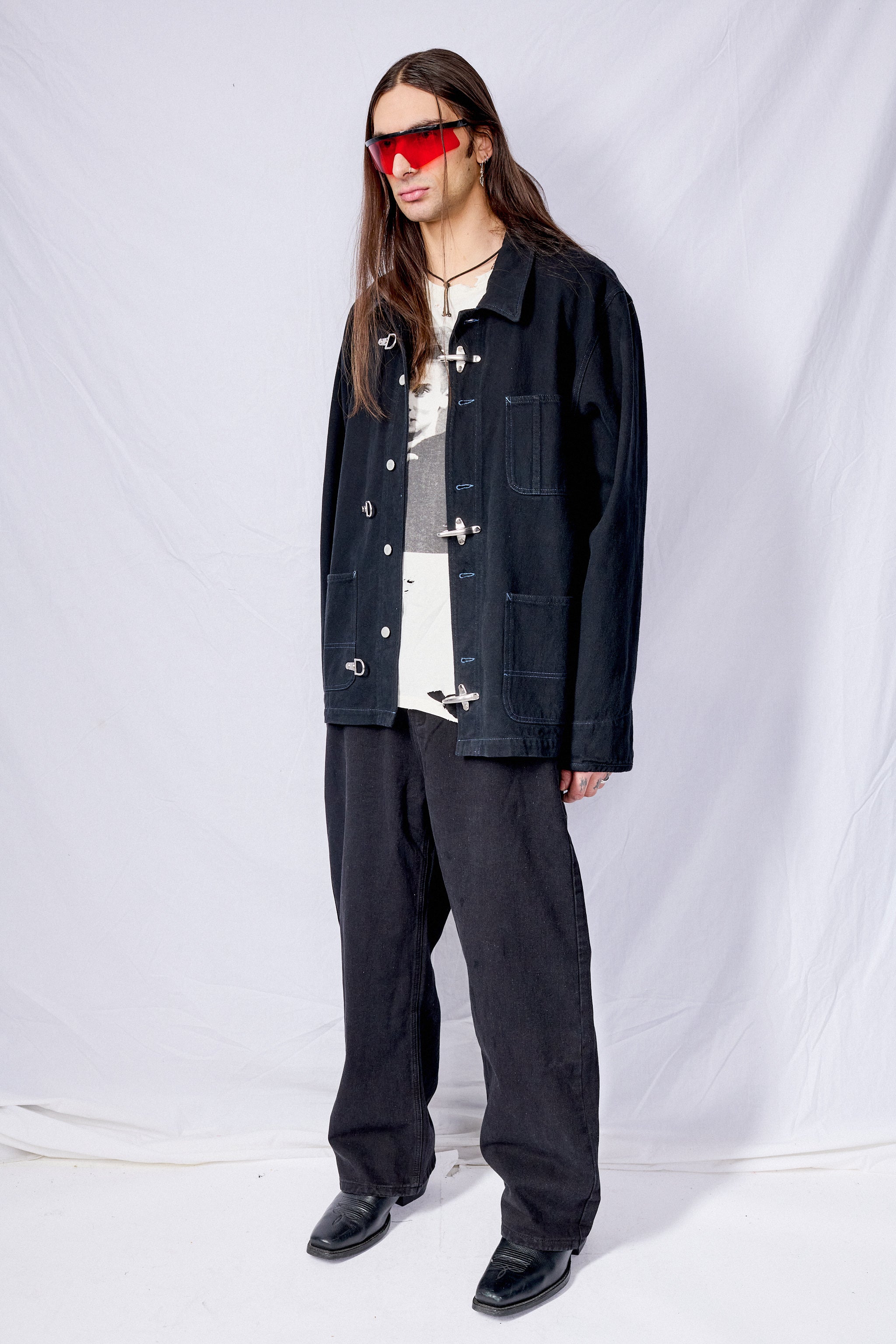 Black Overdye Denim Fireman Field Coat