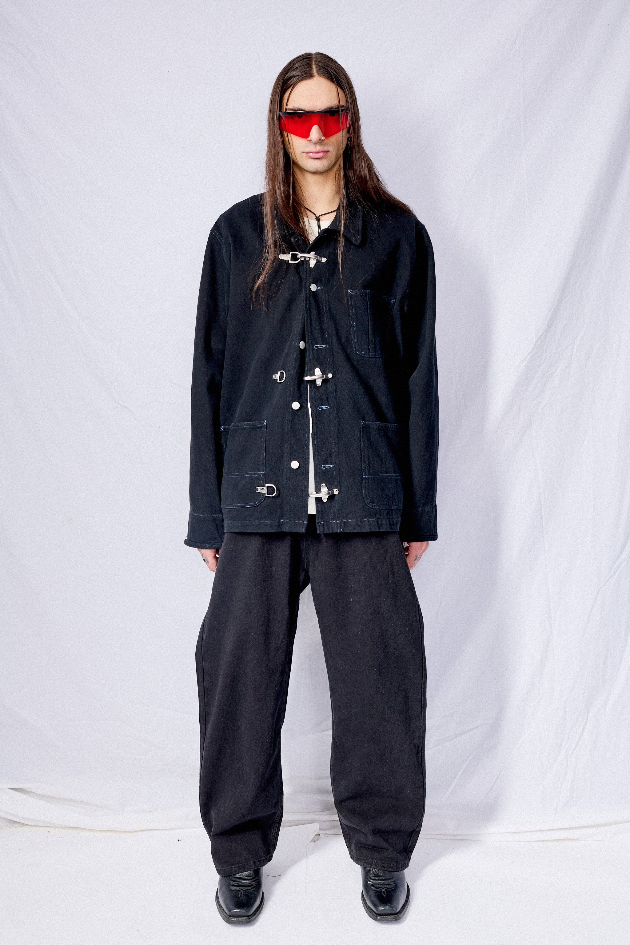 Black Overdye Denim Fireman Field Coat