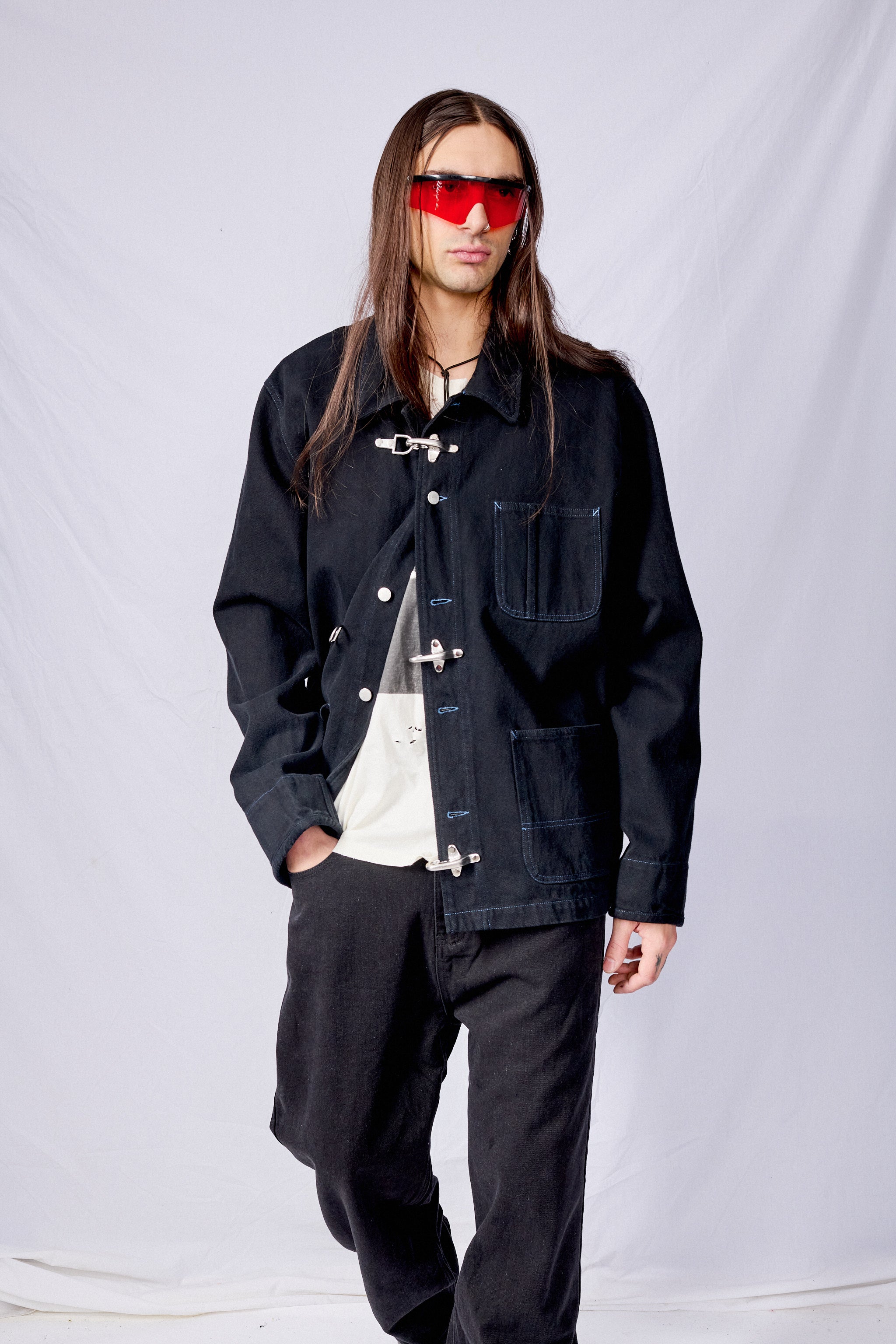 Black Overdye Denim Fireman Field Coat