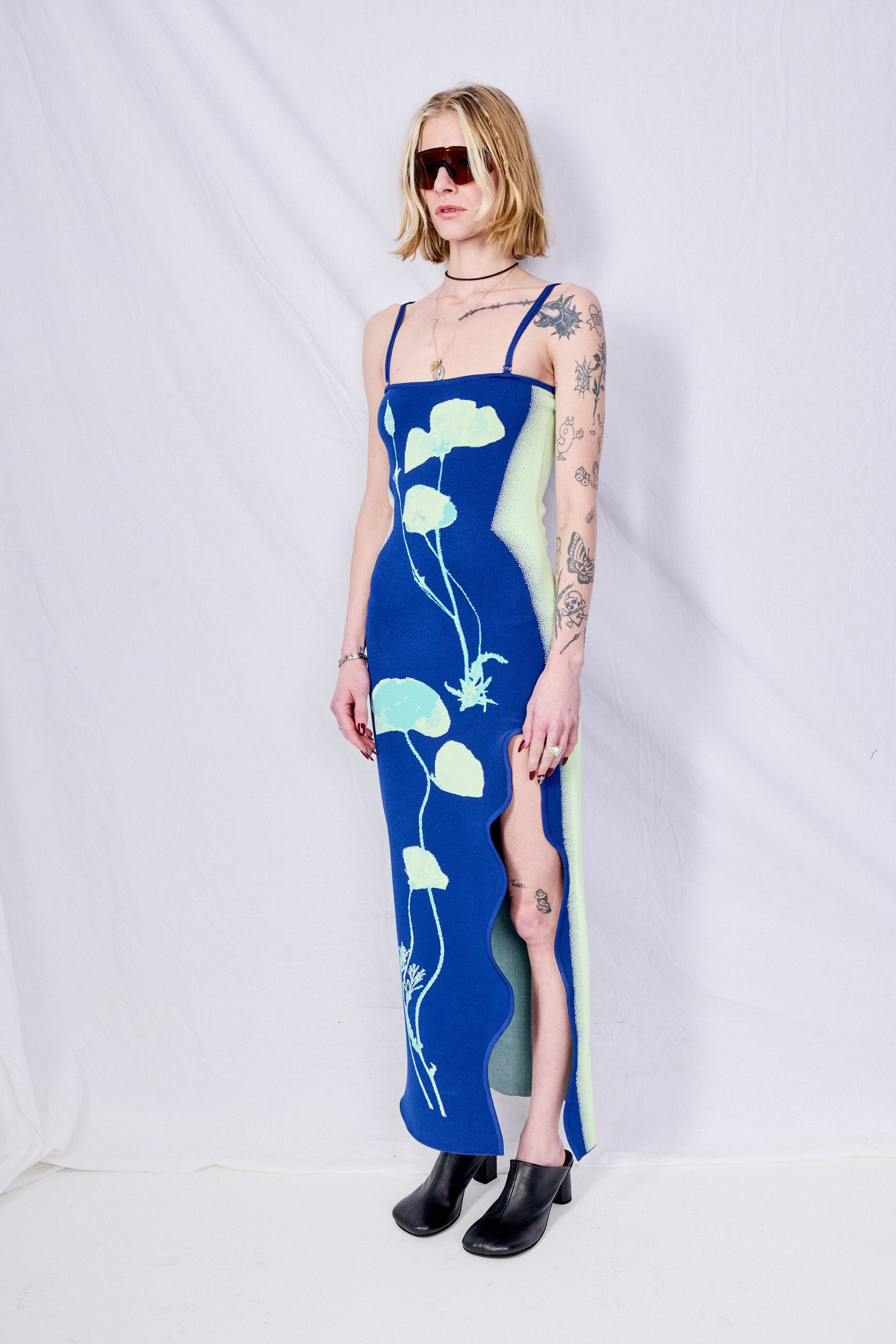 Midnight Navy Iris Flower Print Maxi Tank Dress