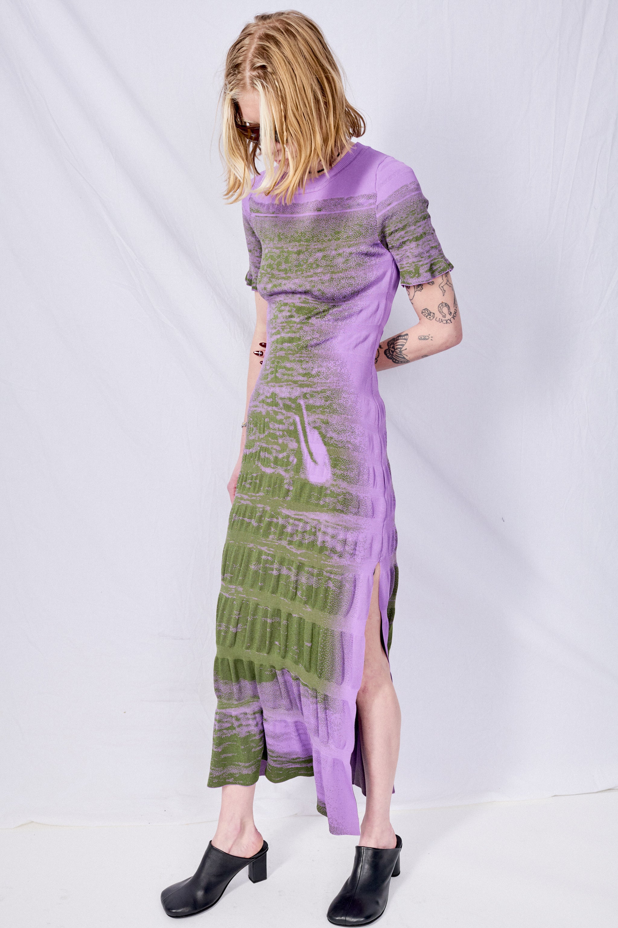 Sunset Violet Vinca Lake Print Maxi Dress