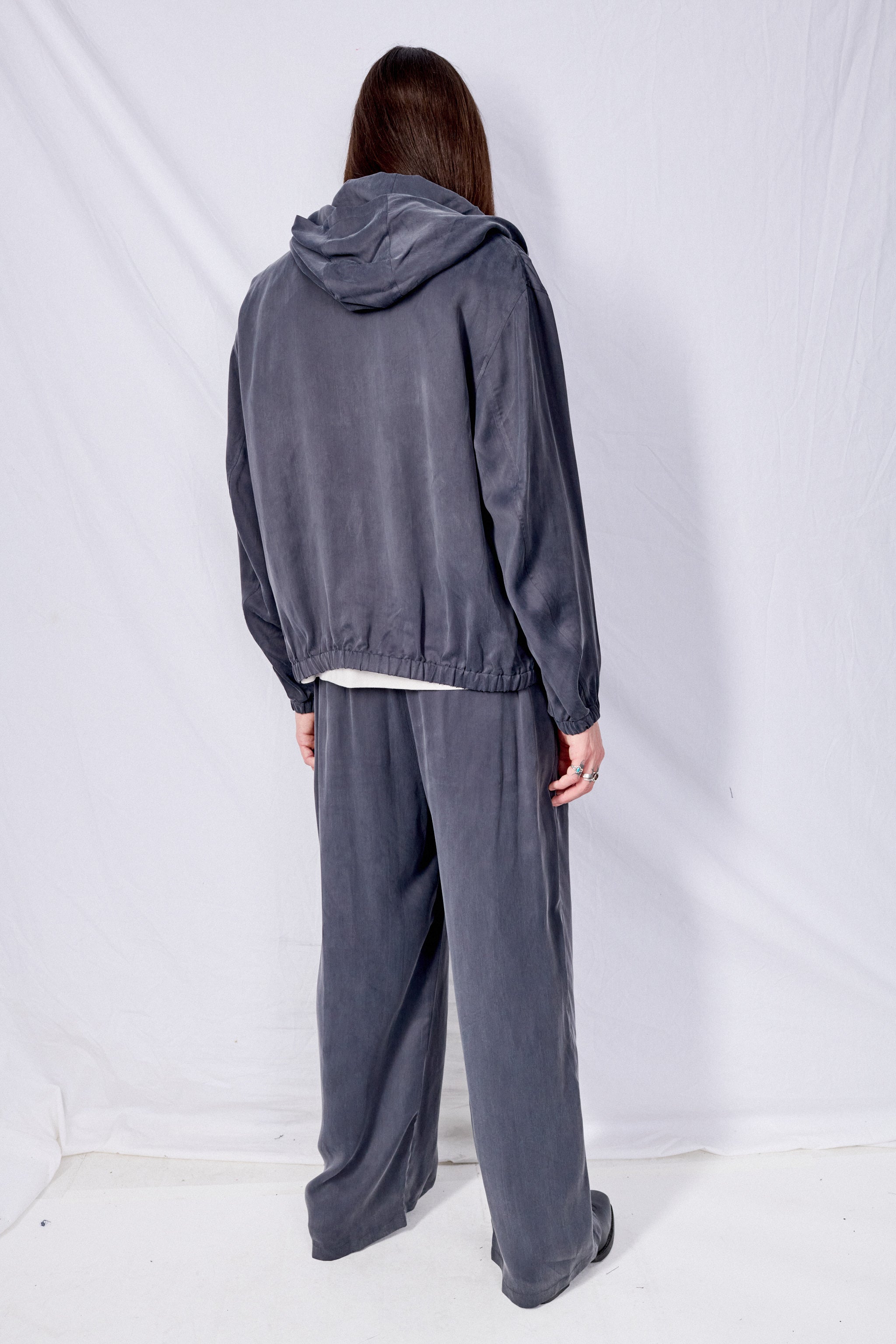 Charcoal Cupro Hood Zip Up Jumper