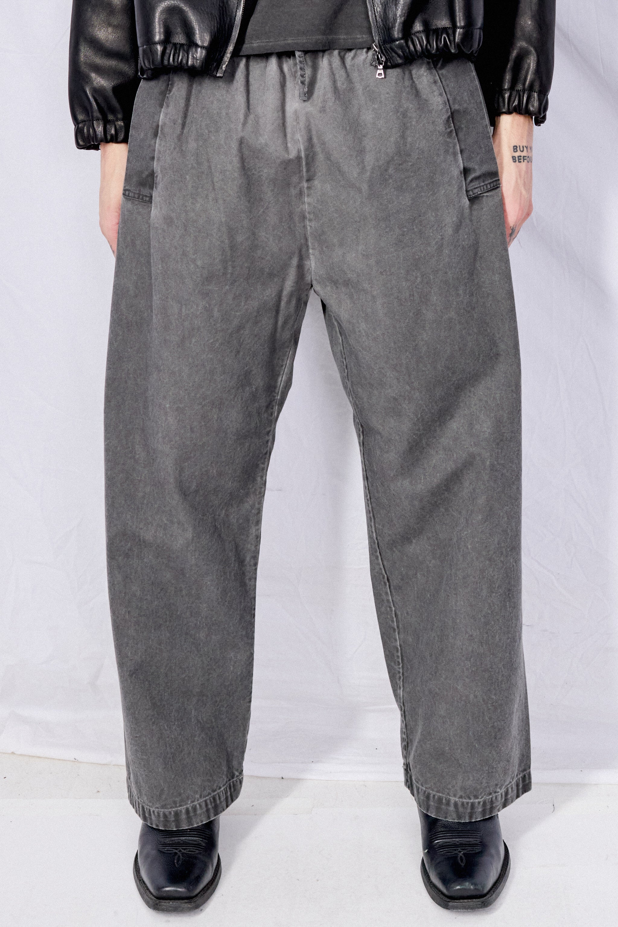 No.287 Washed Black Canvas Flap Pocket Trousers