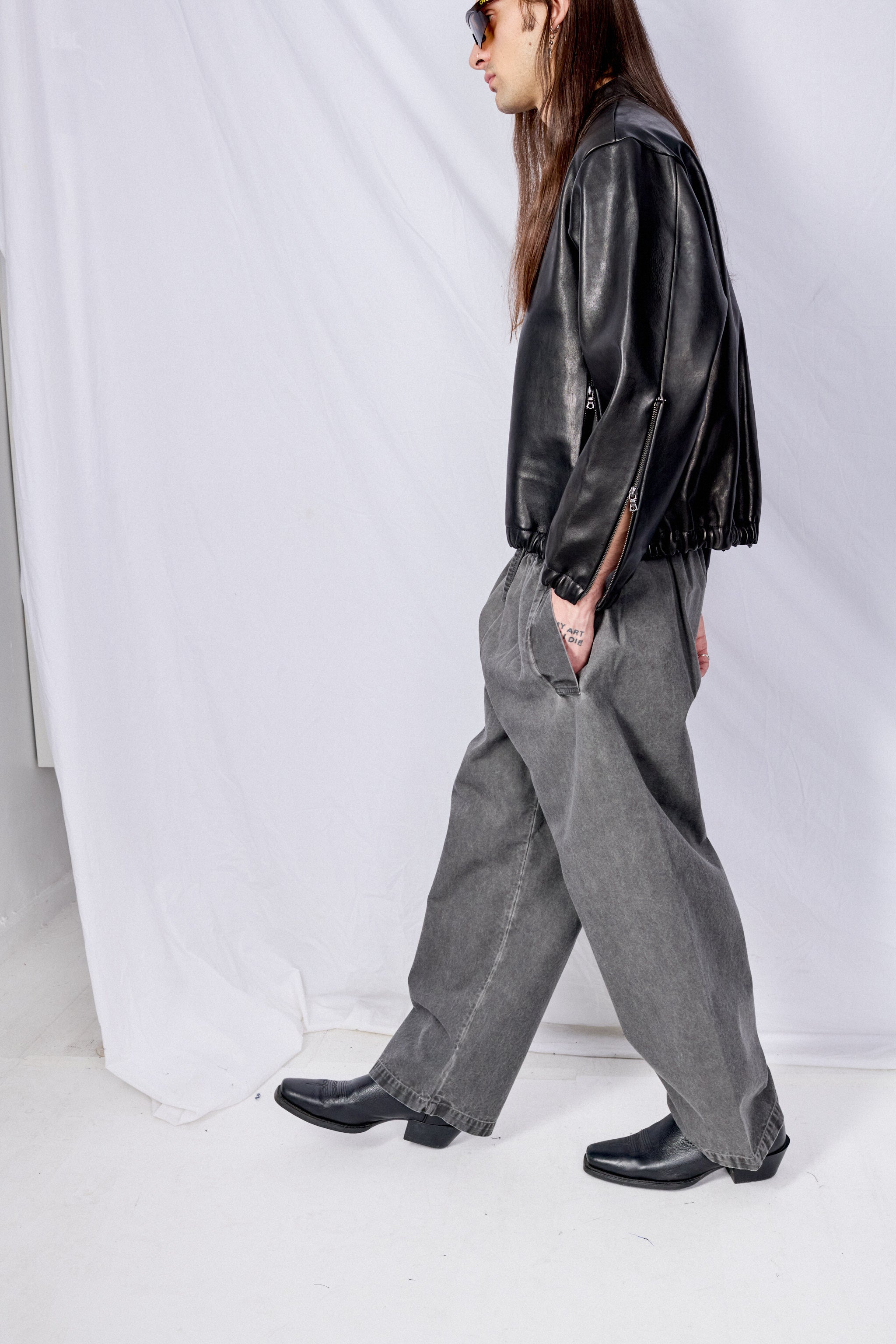 No.287 Washed Black Canvas Flap Pocket Trousers