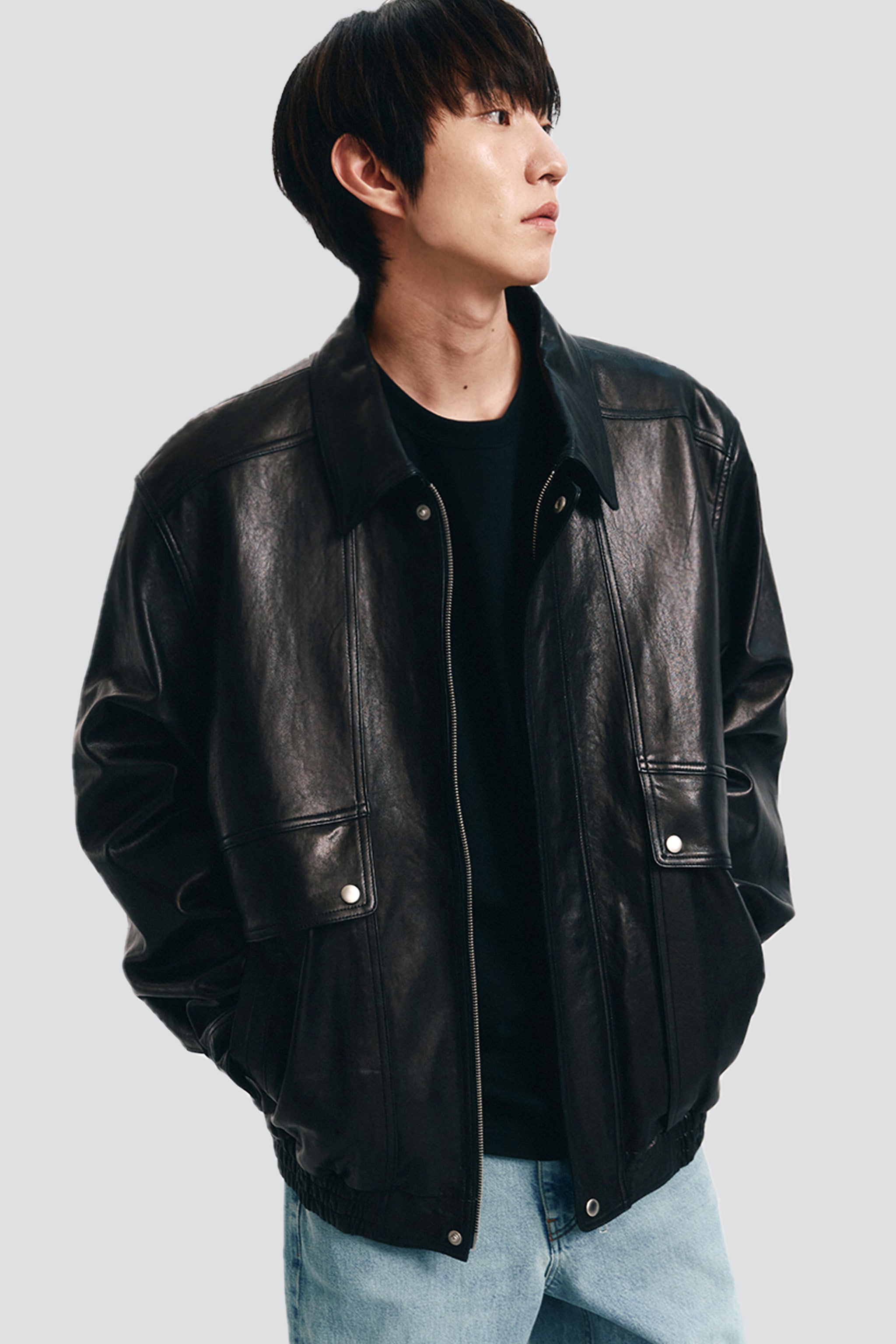 Unisex Black Oversized Vintage Leather Blouson - Dunst | Assembly