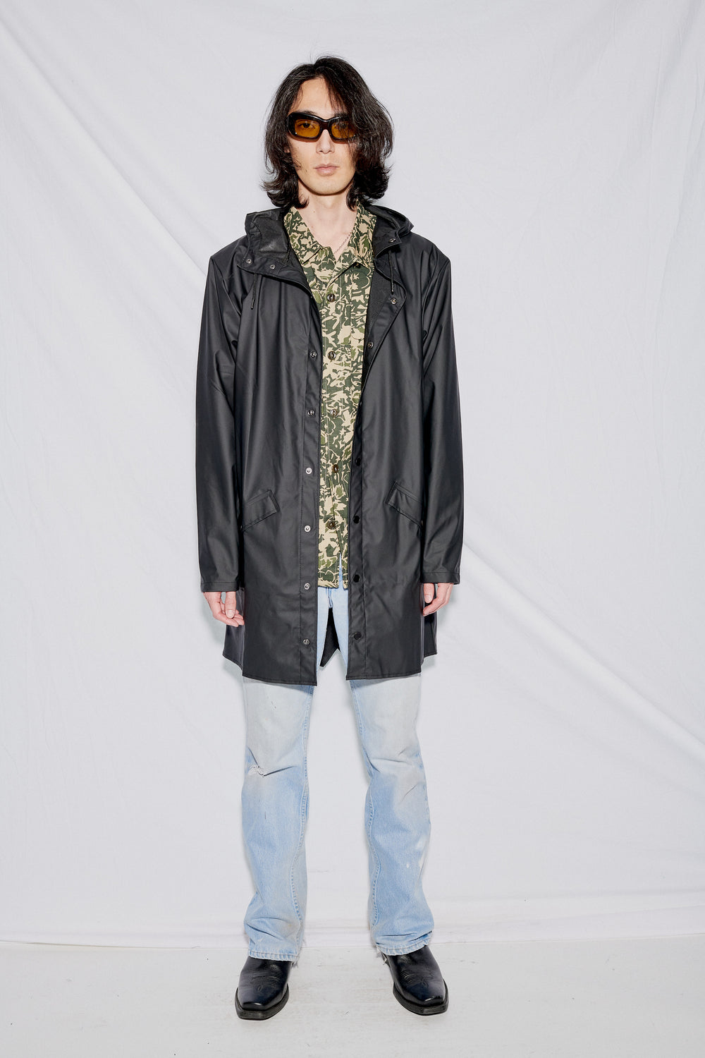 Hooded Rain Long Jacket - Black - Rains | Assembly New York