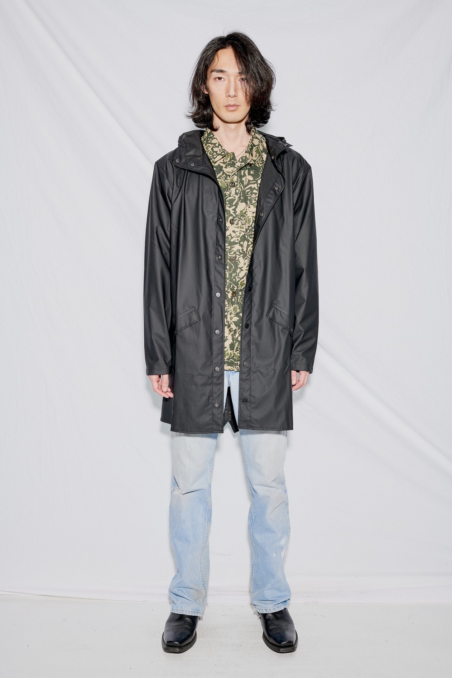 Hooded Rain Long Jacket - Black - Rains | Assembly New York